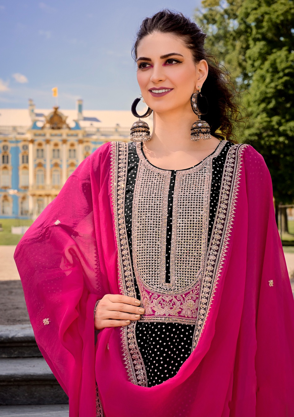 Black Digital Print Bambarg Salwar Suit — alternate view