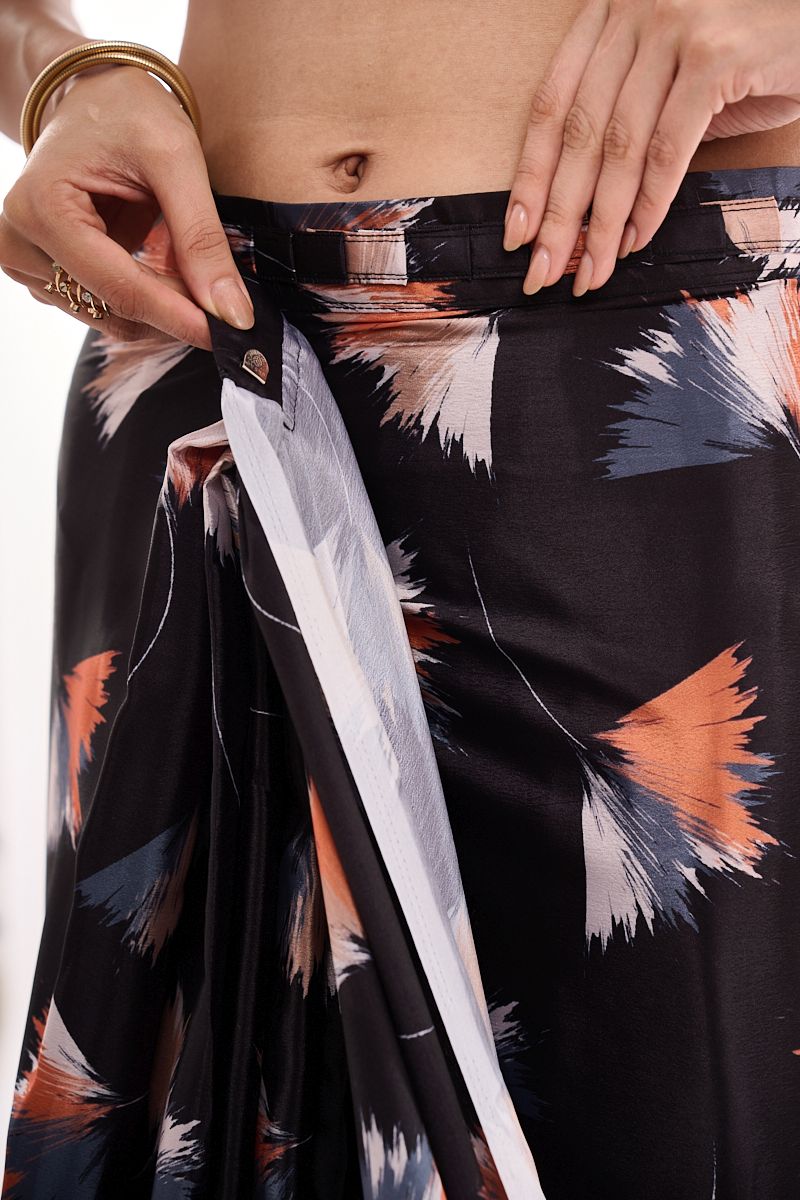 Black Digital Printed Chinon Ready To Wear Saree