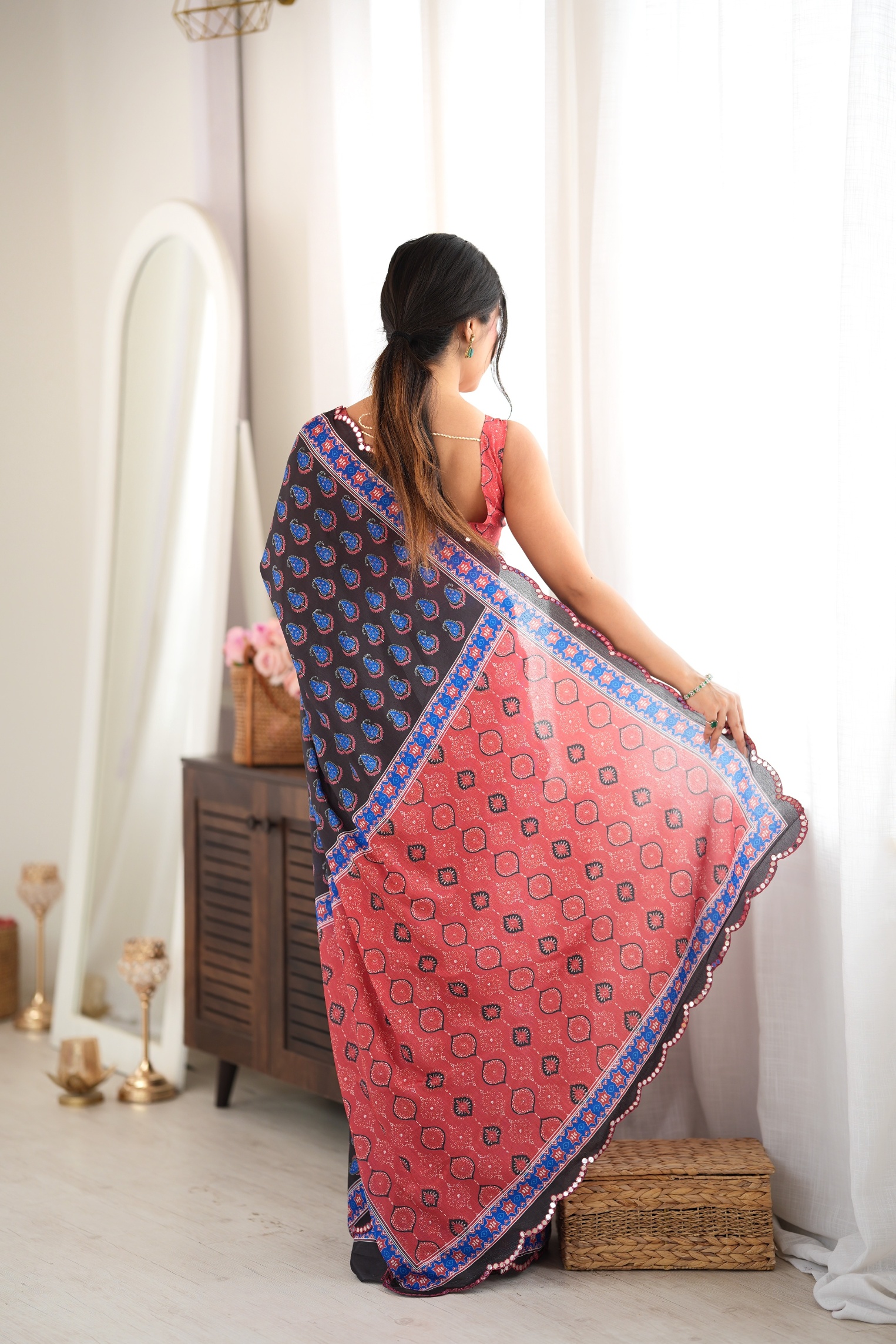 Black Digital Printed Chinon Saree — alternate view