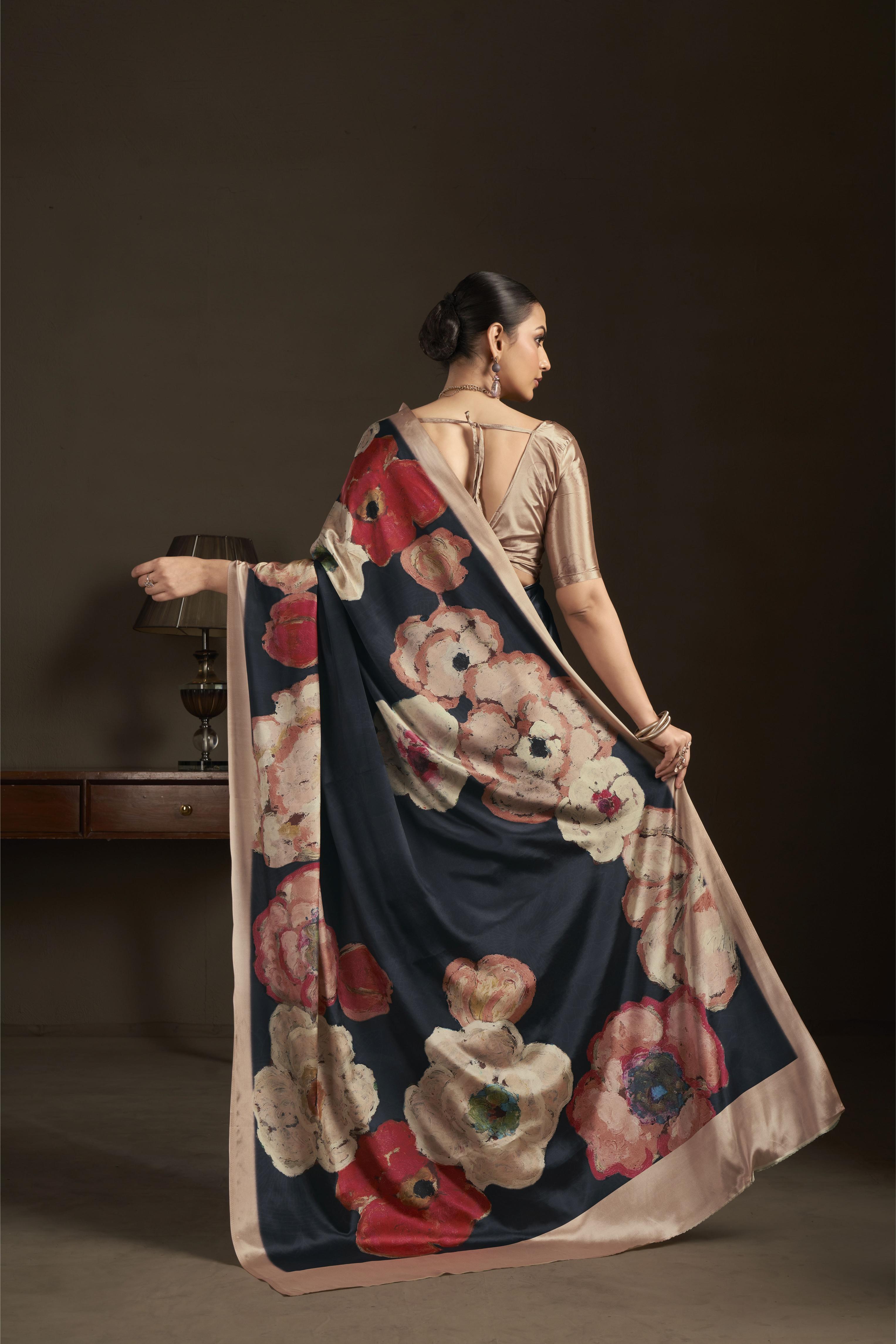 Black Digital Printed Silk Crepe Ready-to-Wear Saree — alternate view