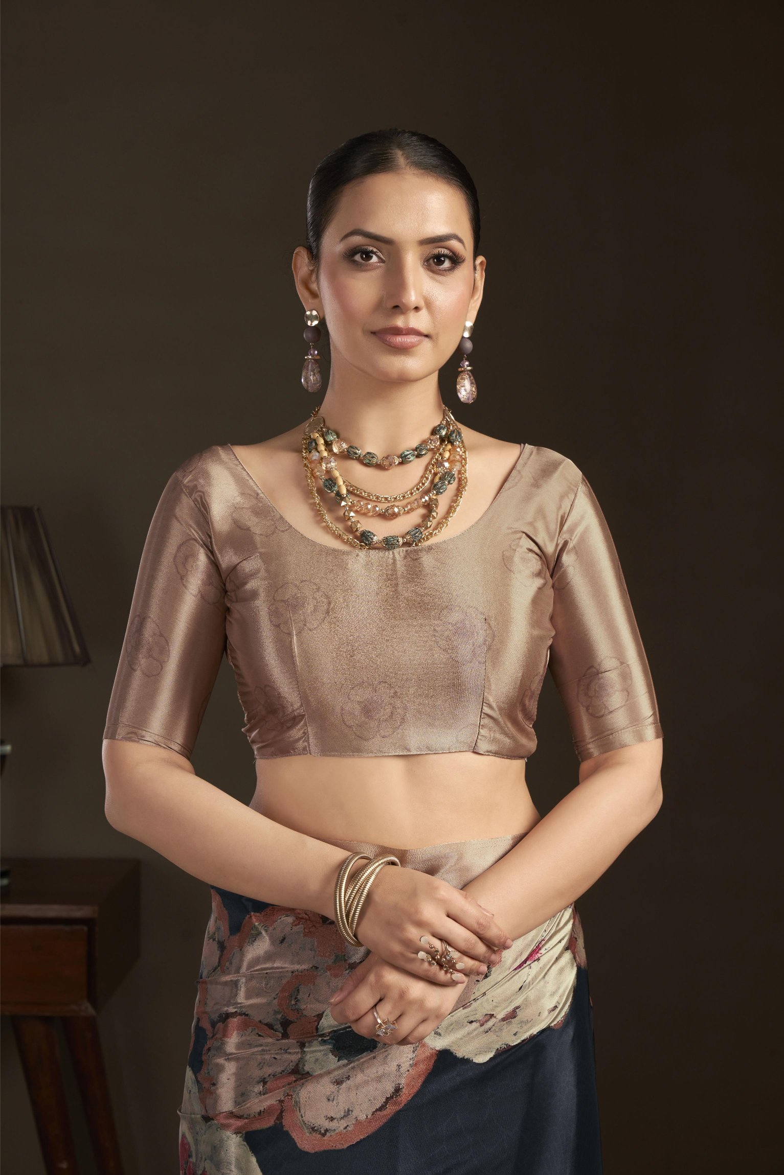Black Digital Printed Silk Crepe Ready-to-Wear Saree