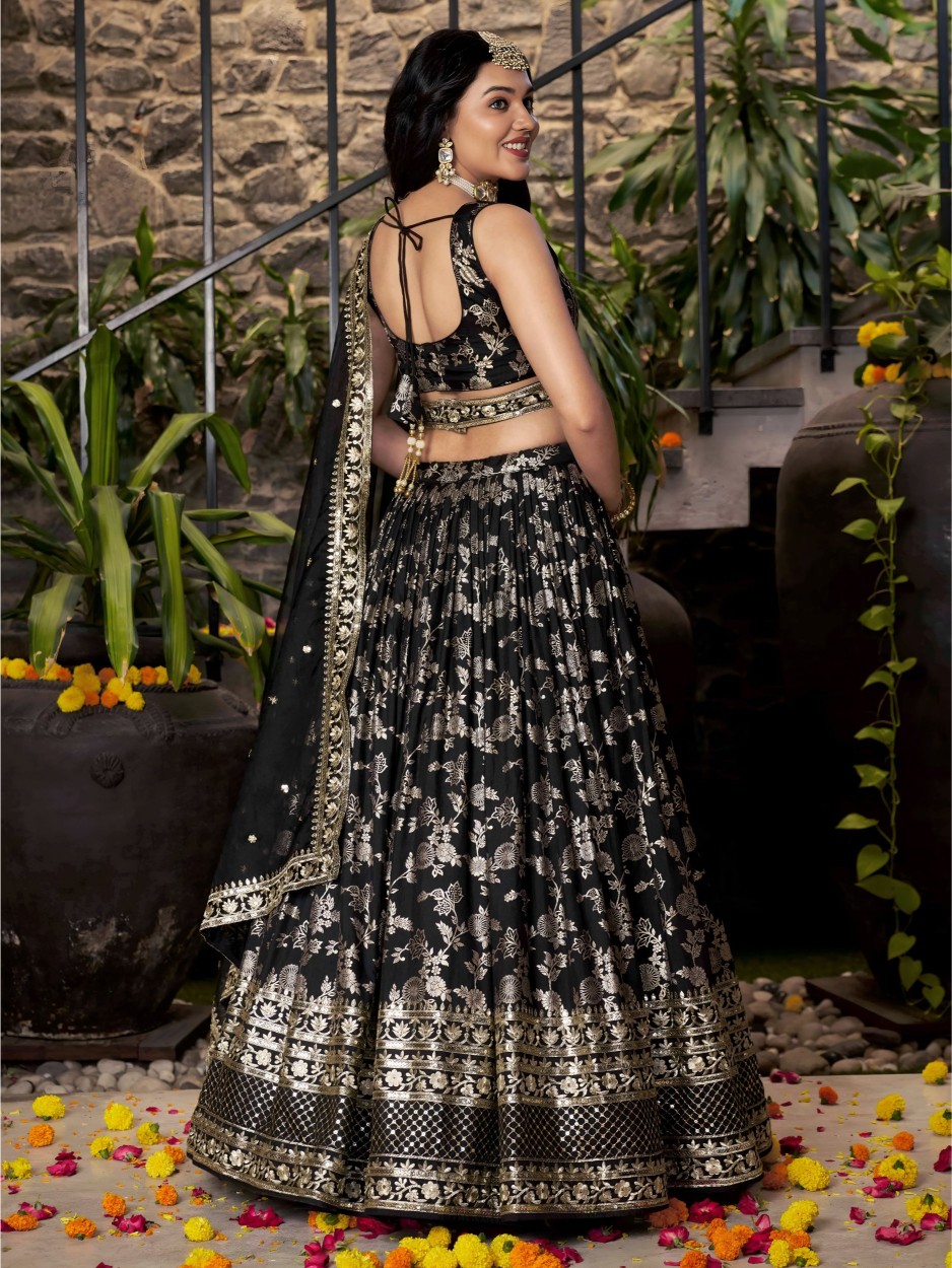 Black Dola Silk Jacquard Bridal Lehenga — alternate view