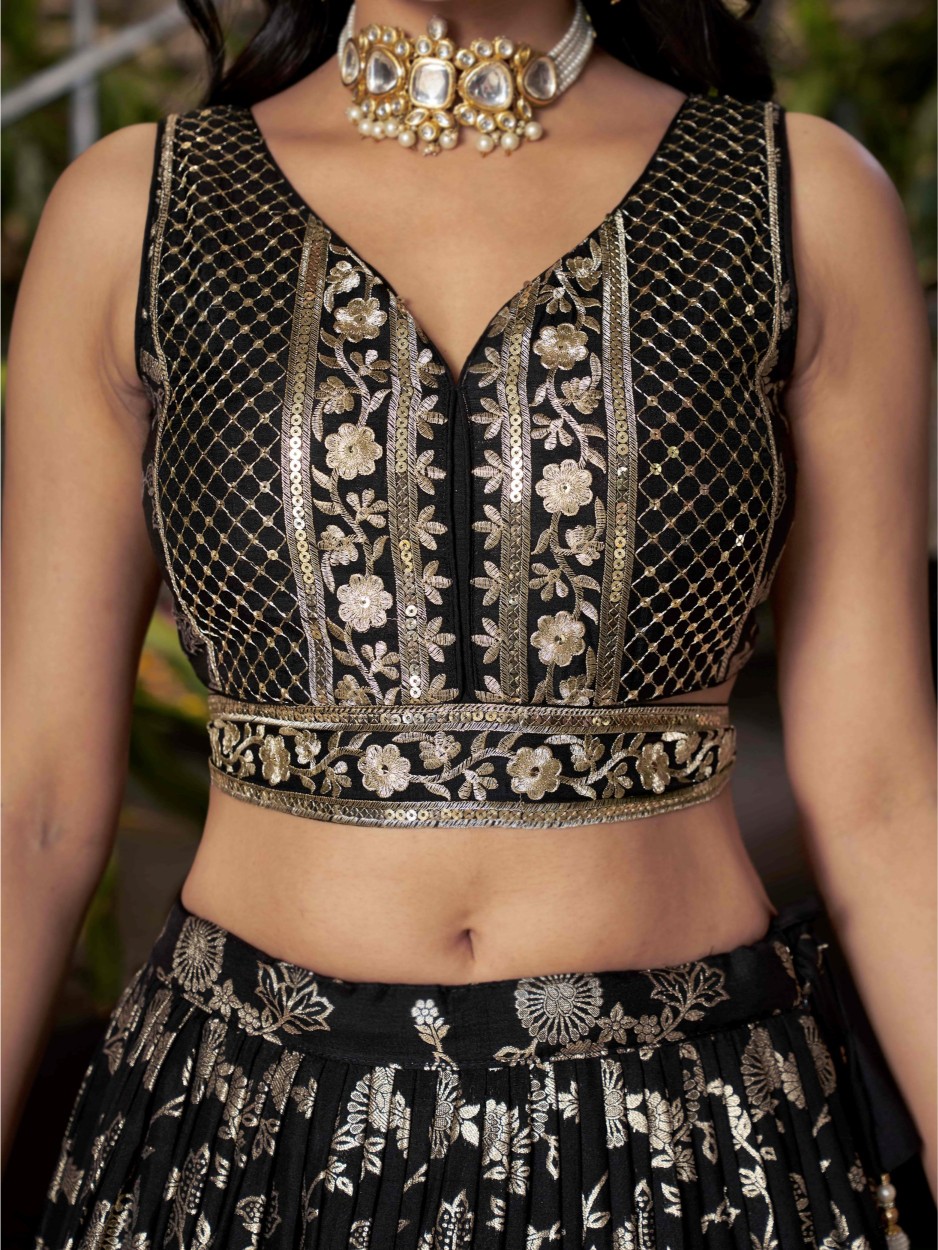 Black Dola Silk Jacquard Bridal Lehenga