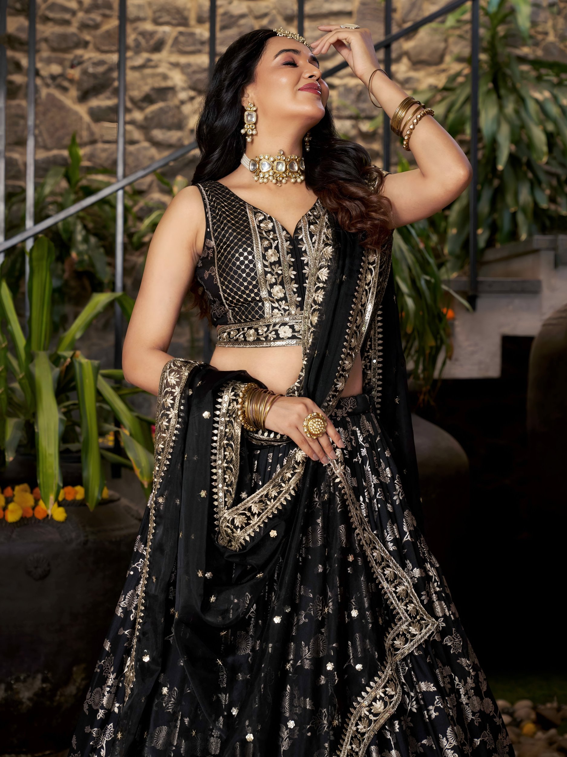 Black Dola Silk Jacquard Bridal Lehenga
