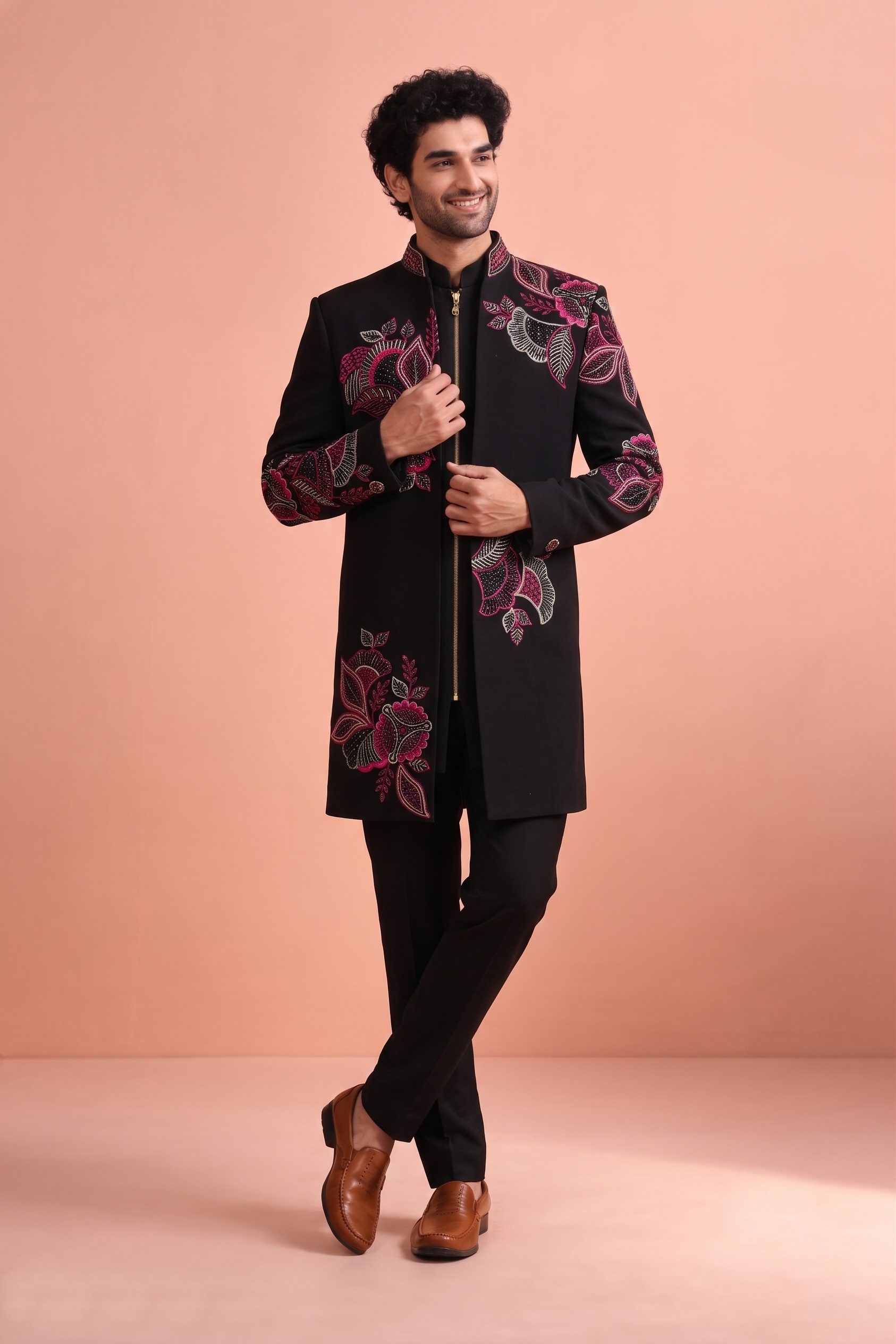 Black Embroidered Armani Indo-Western Sherwani
