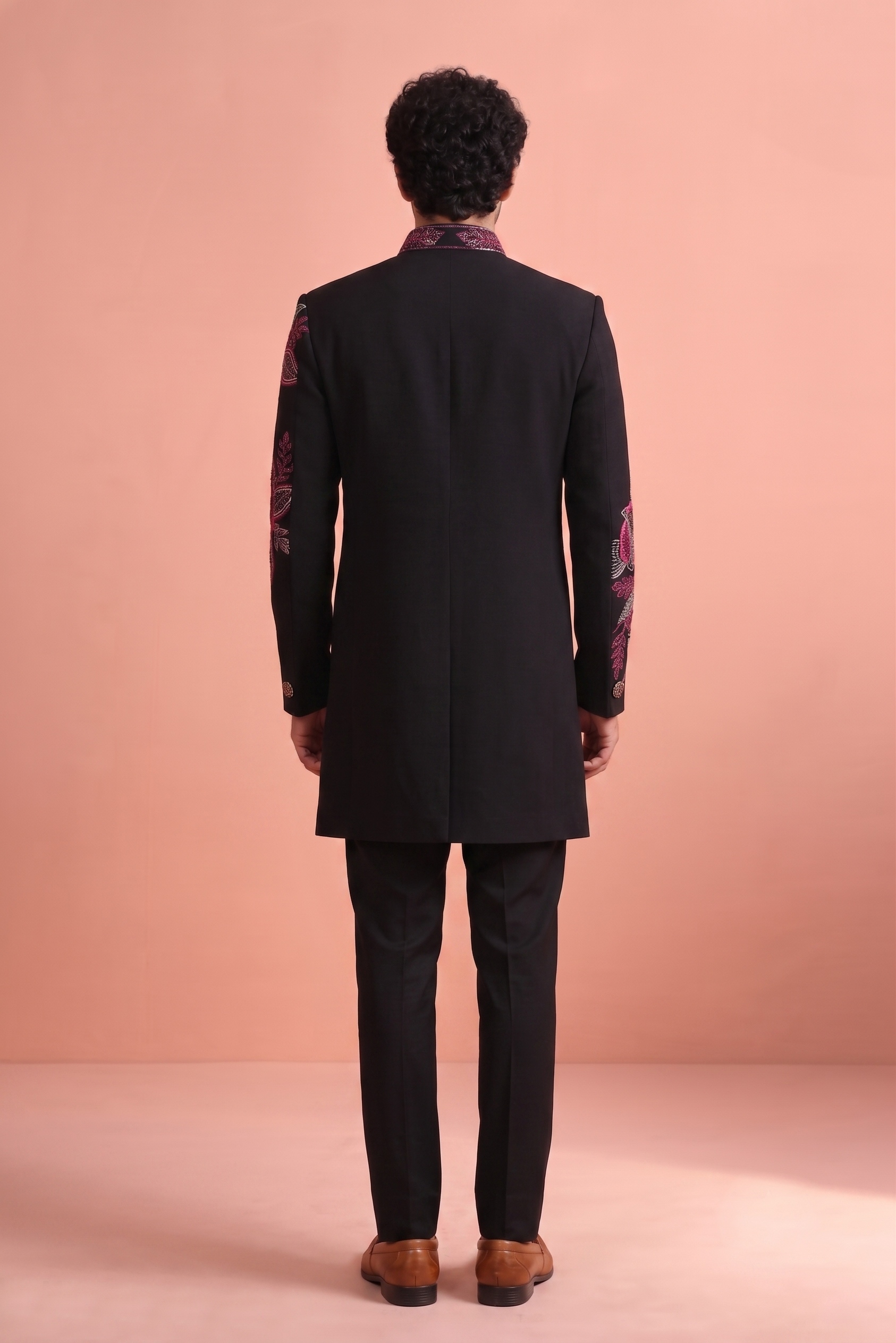 Black Embroidered Armani Indo-Western Sherwani — alternate view