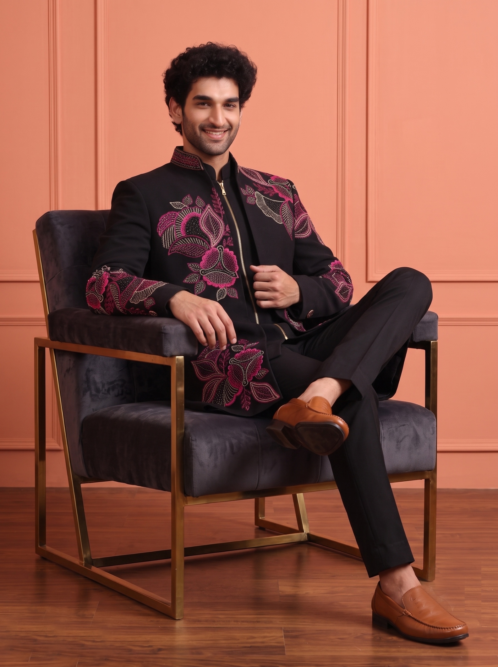 Black Embroidered Armani Indo-Western Sherwani