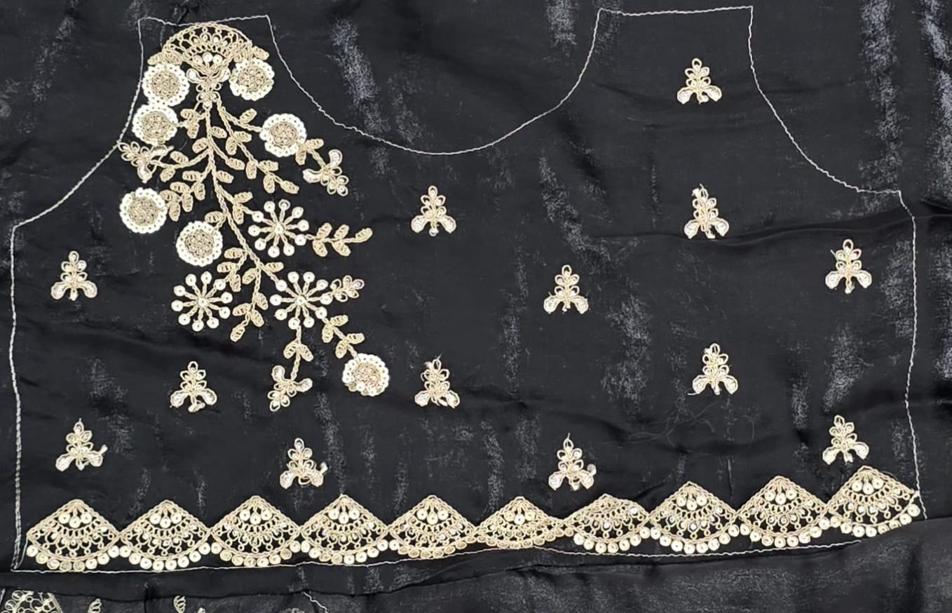 Black Embroidered Fendy Satin Saree