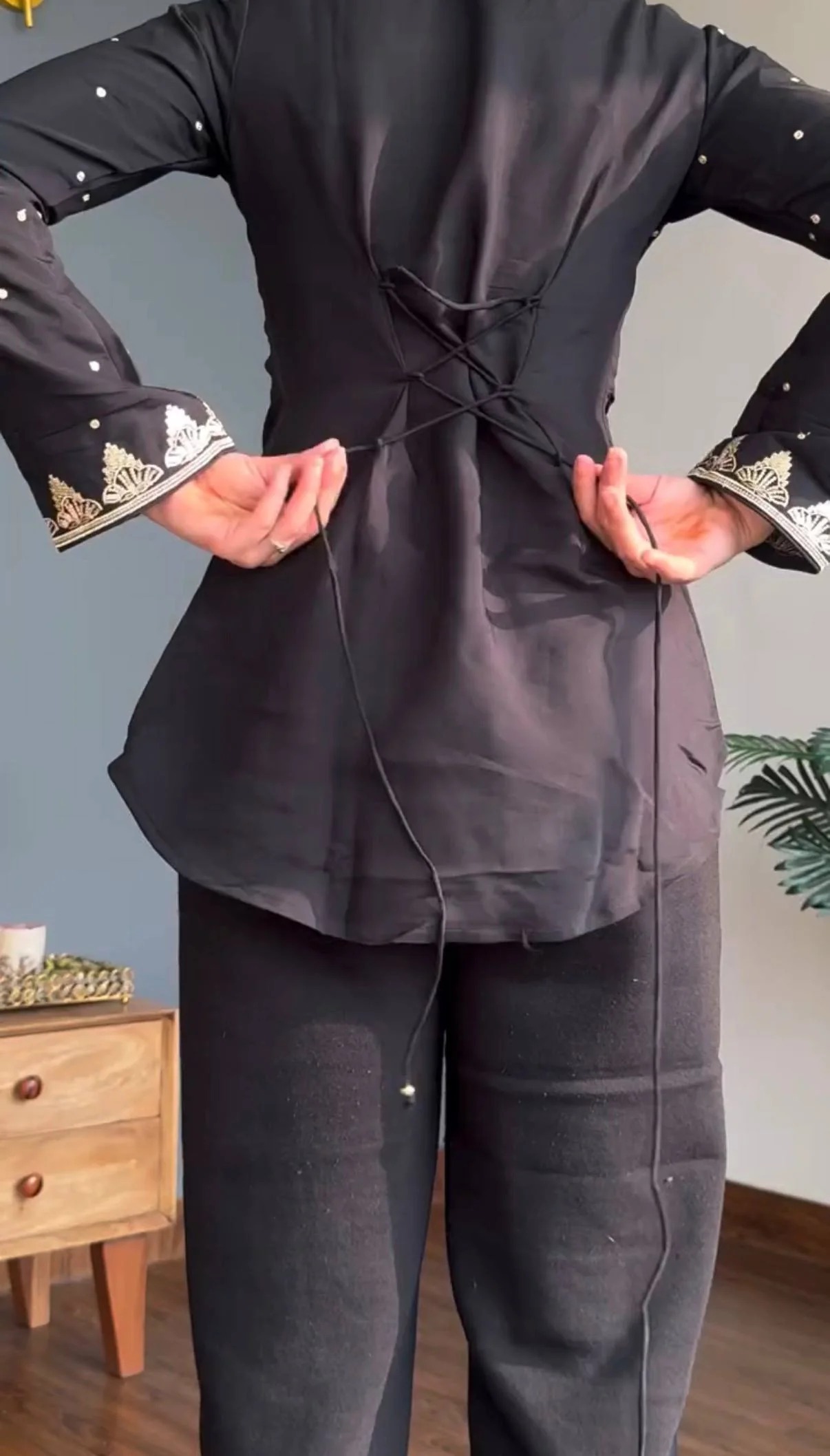 Black Embroidered Palazzo Co-ord Set — alternate view