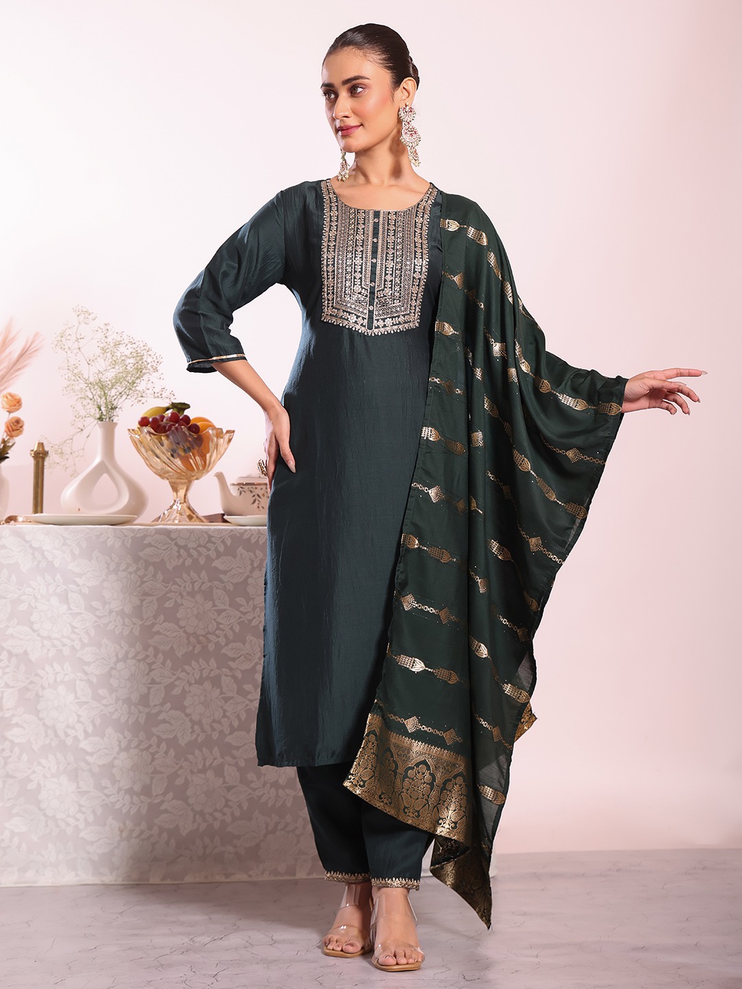 Black Embroidered Poly Silk Salwar