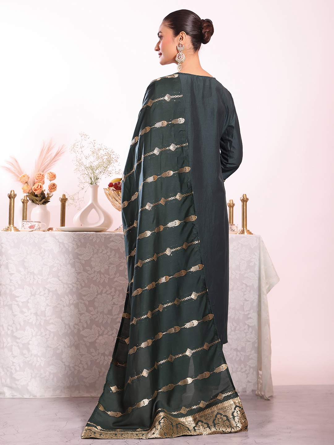 Black Embroidered Poly Silk Salwar — alternate view