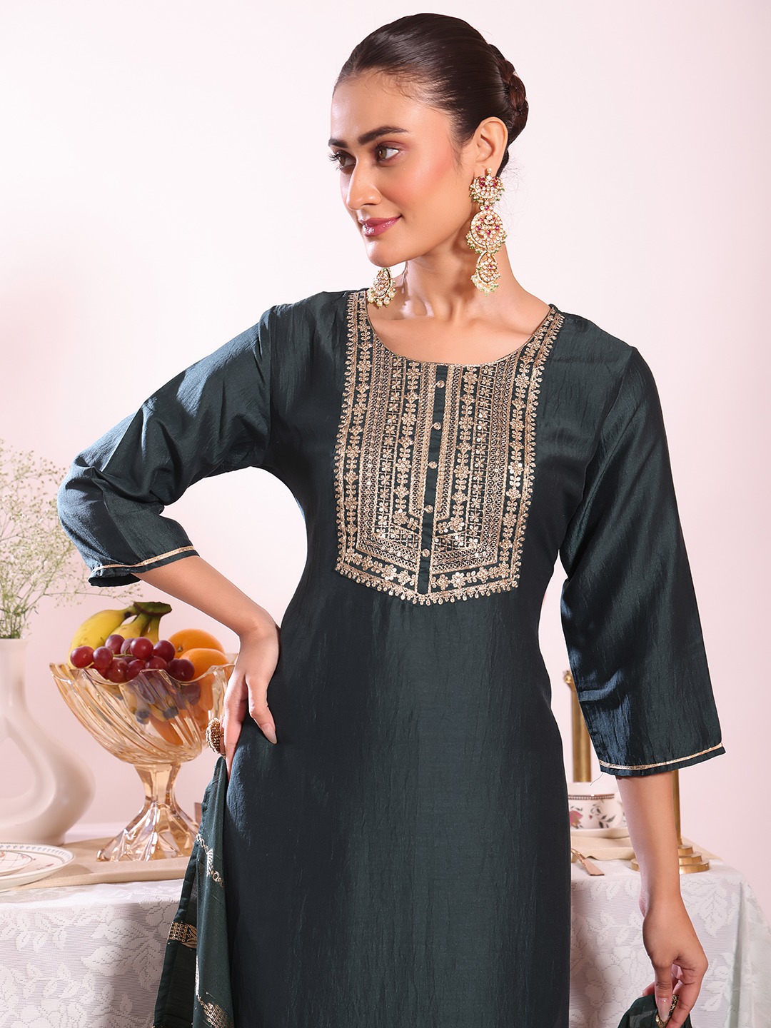 Black Embroidered Poly Silk Salwar