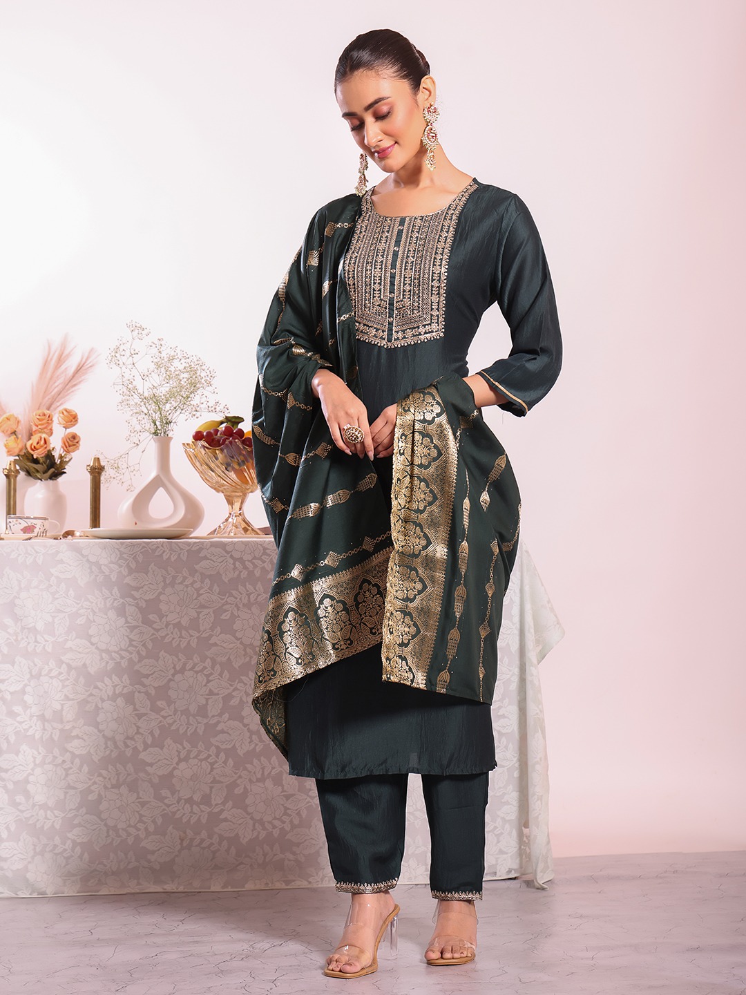 Black Embroidered Poly Silk Salwar