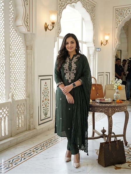Black Embroidered Rayon Slub Salwar Suit
