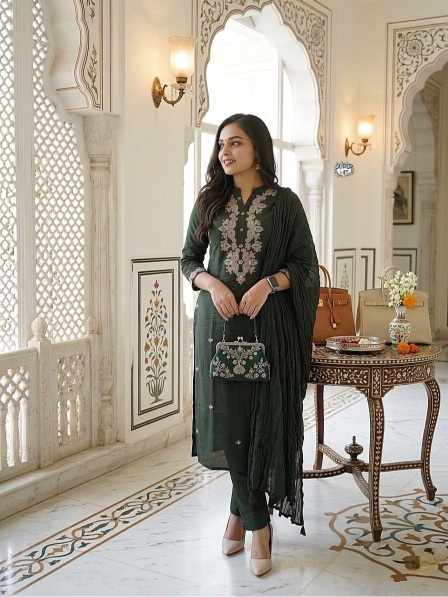 Black Embroidered Rayon Slub Salwar Suit — alternate view