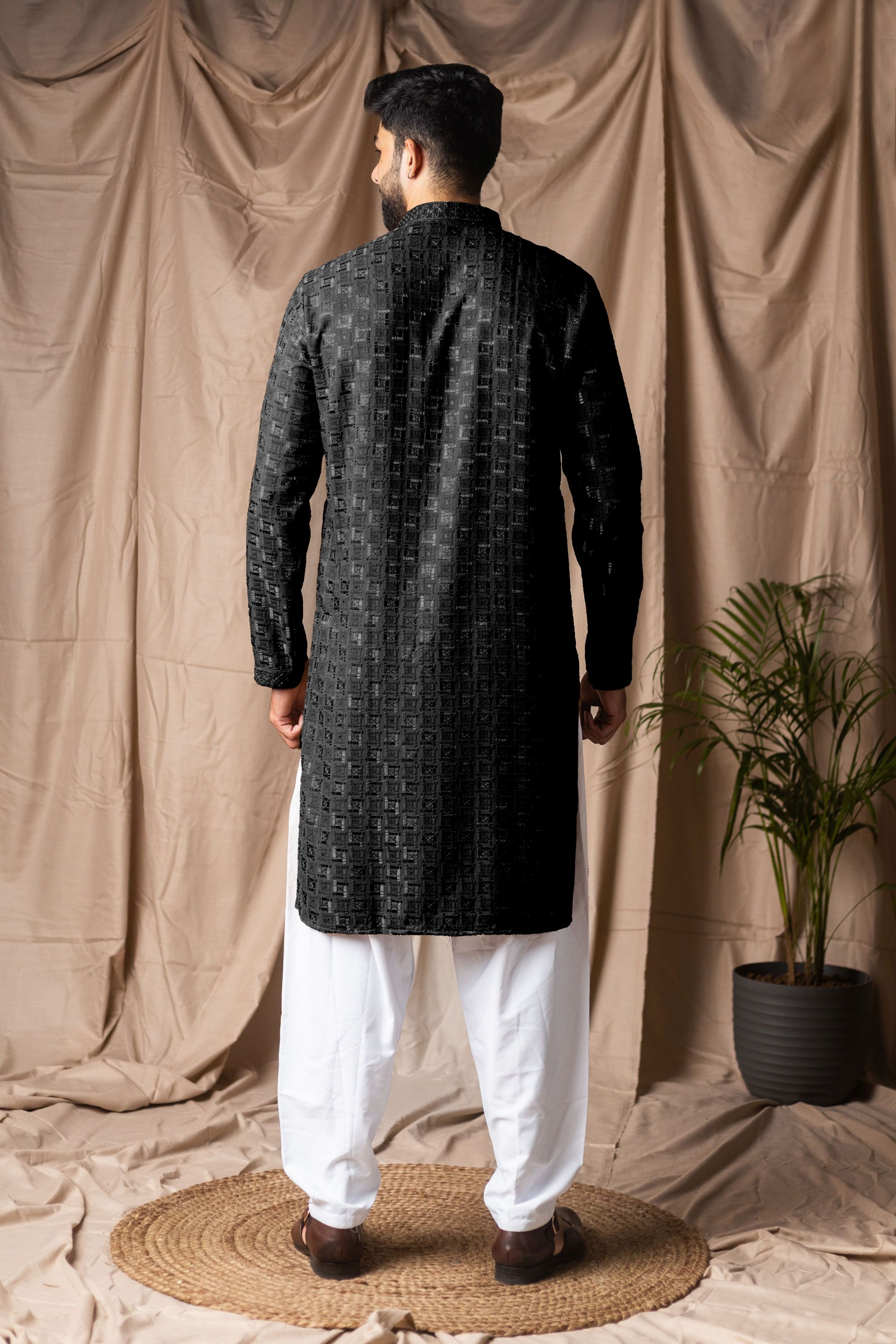 Black Embroidered Viscose Rayon Kurta Pyjama — alternate view