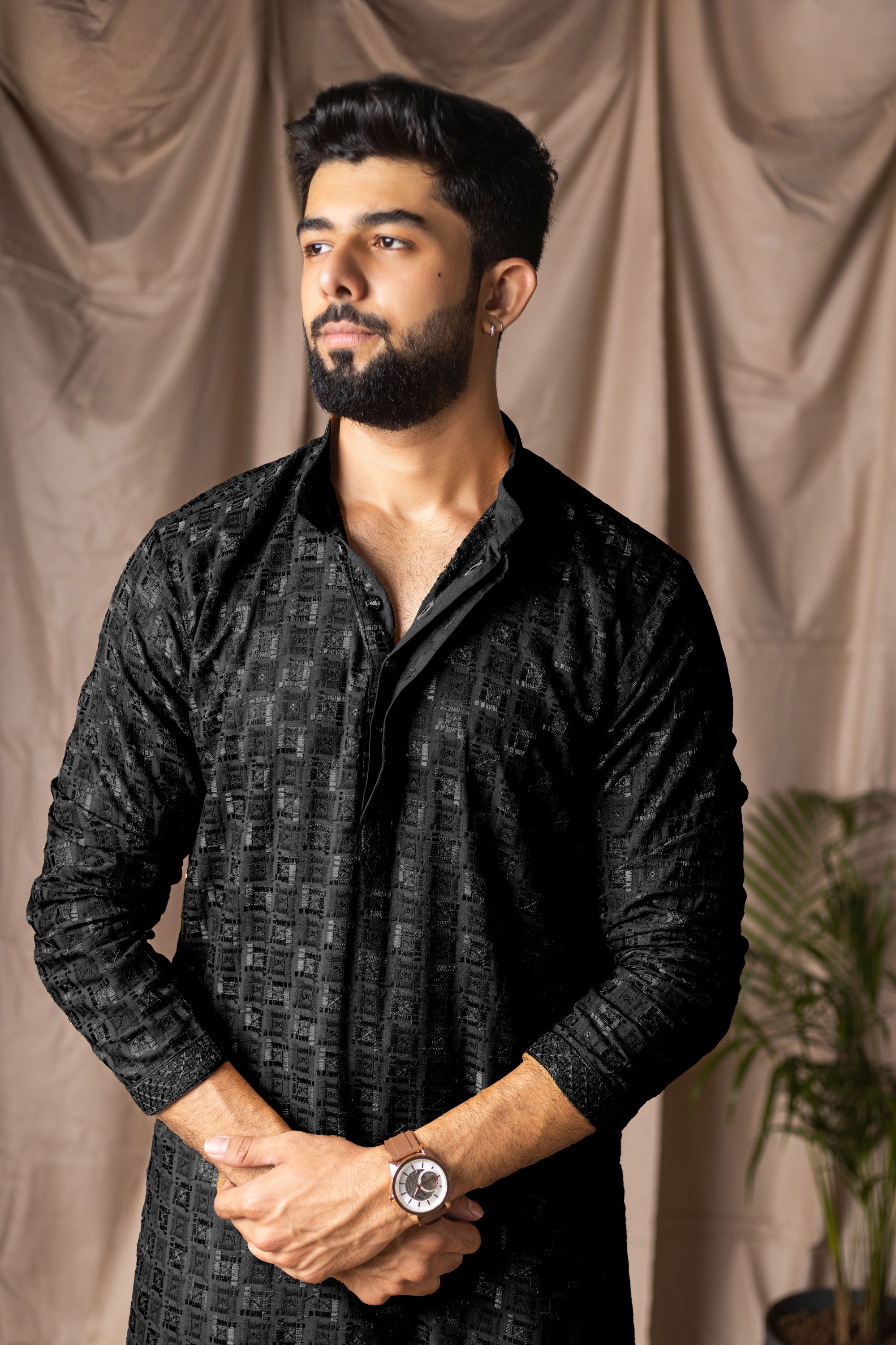 Black Embroidered Viscose Rayon Kurta Pyjama