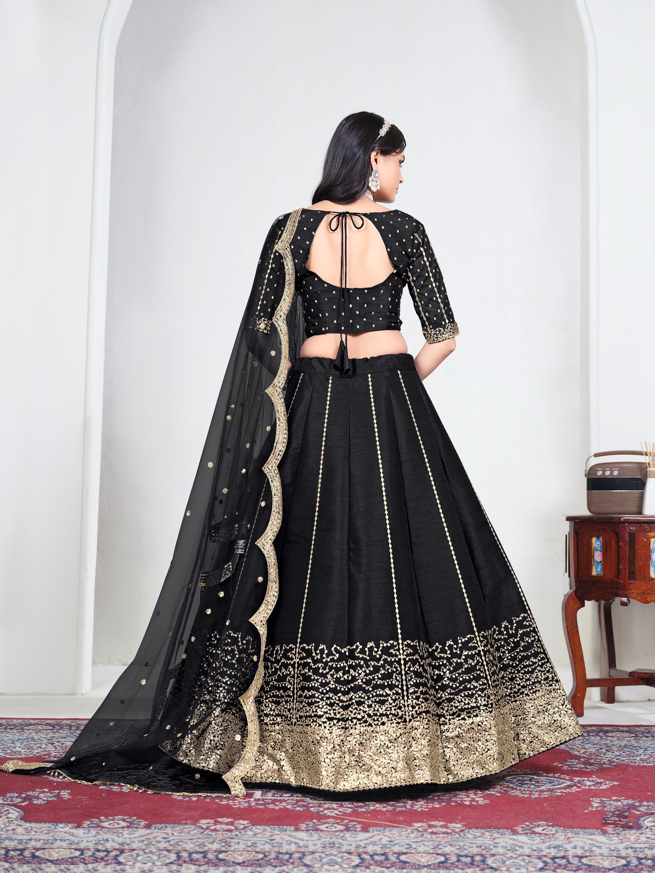 Black Embroidery Art Silk Bridal Lehenga — alternate view