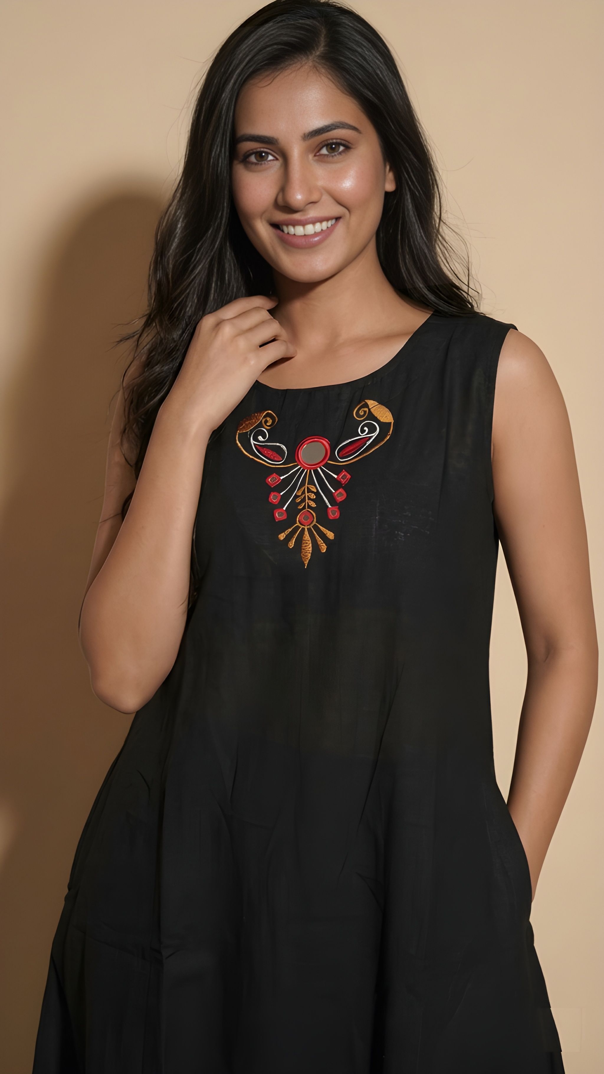 Black Embroidery Soft Cotton A-Line Kurta Set