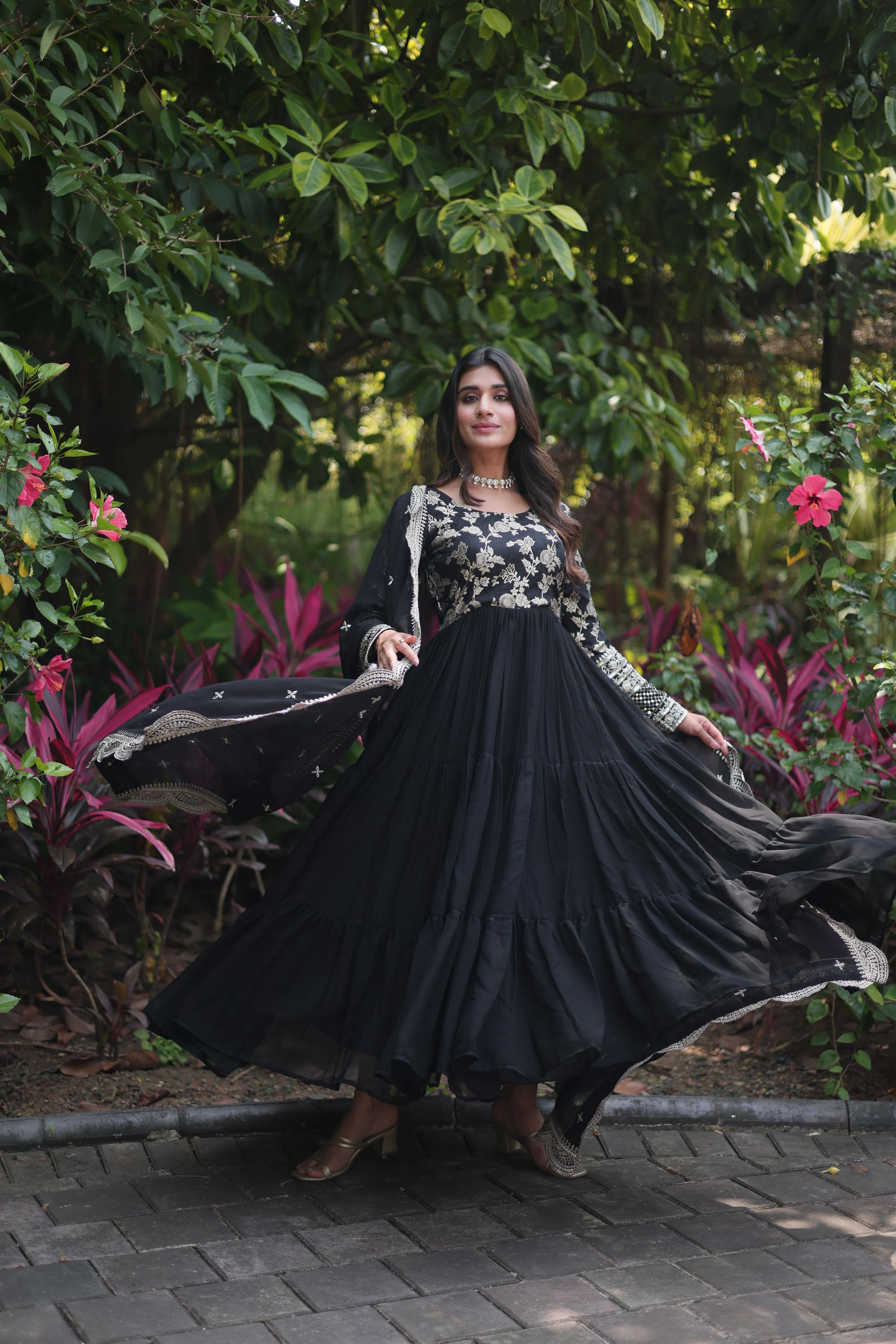 Black Faux Georgette N Viscose Gown — alternate view