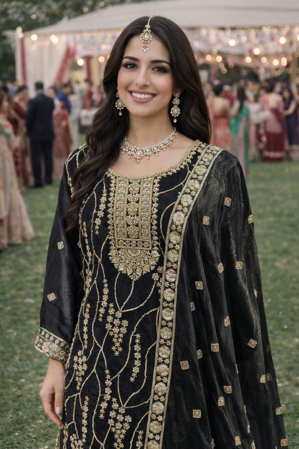 Black Fendy Silk Ornamental Embroidered Palazzo Suit