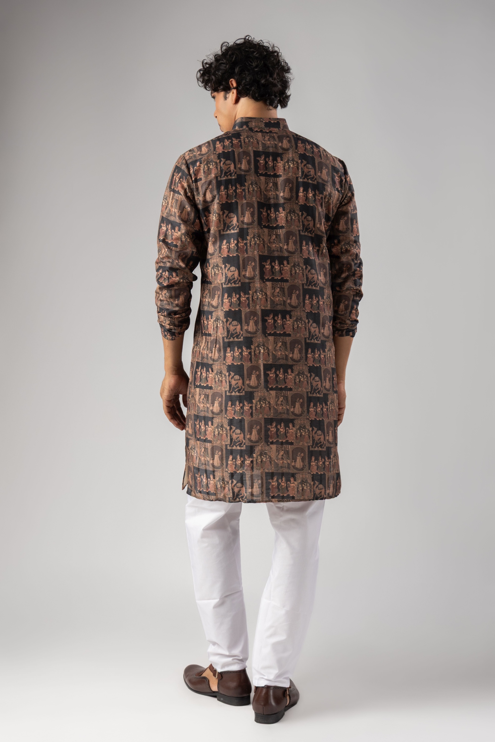 Black Figurative Woven Art Silk Kurta Pyjama — alternate view