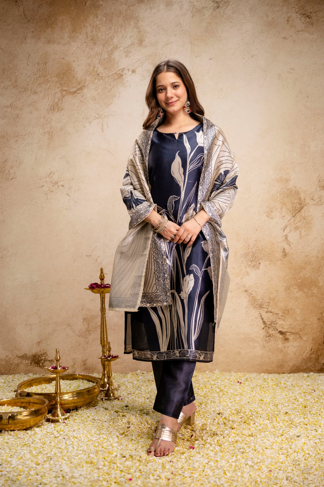 Black Floral Digital Printed Silk Salwar Suit