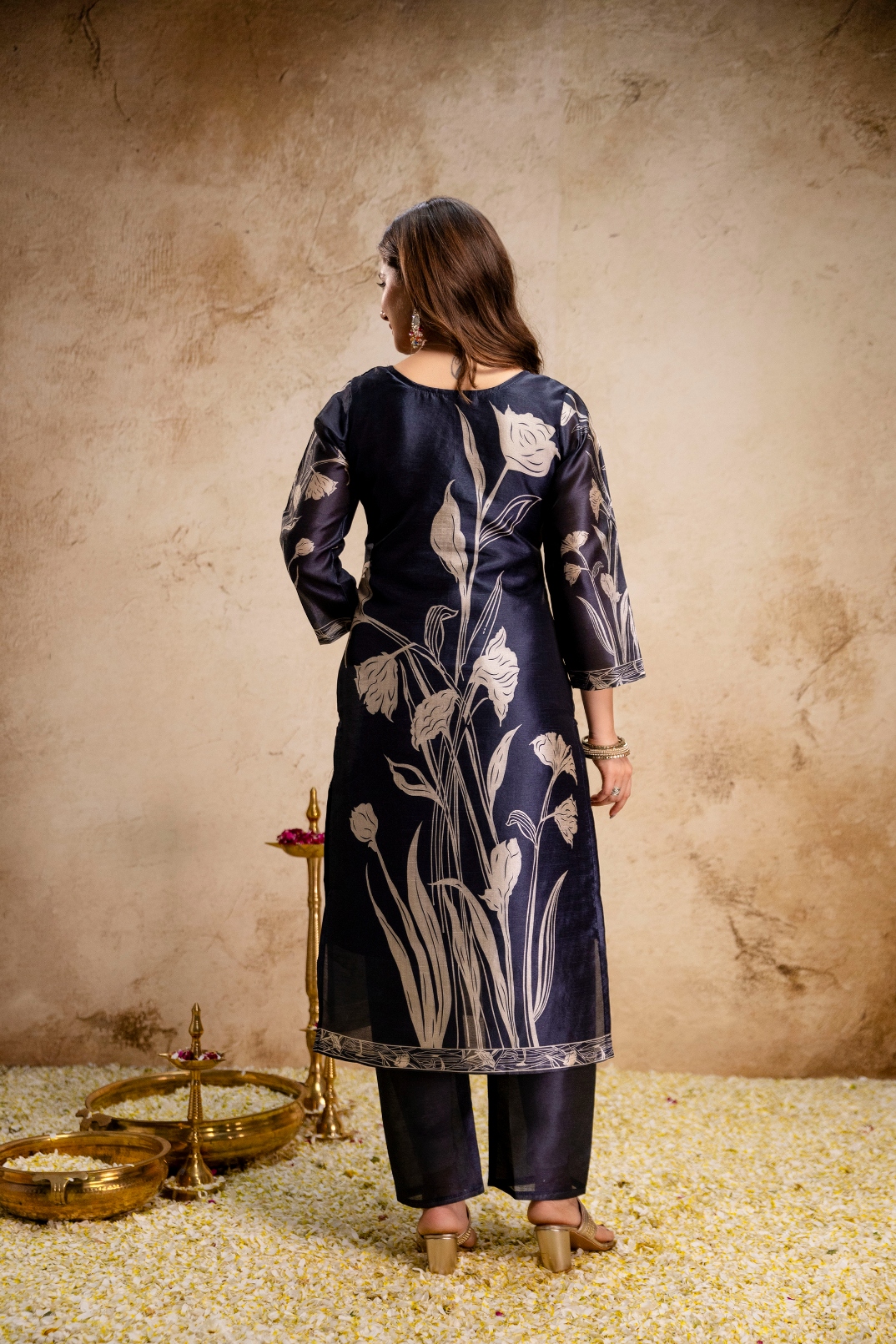 Black Floral Digital Printed Silk Salwar Suit — alternate view