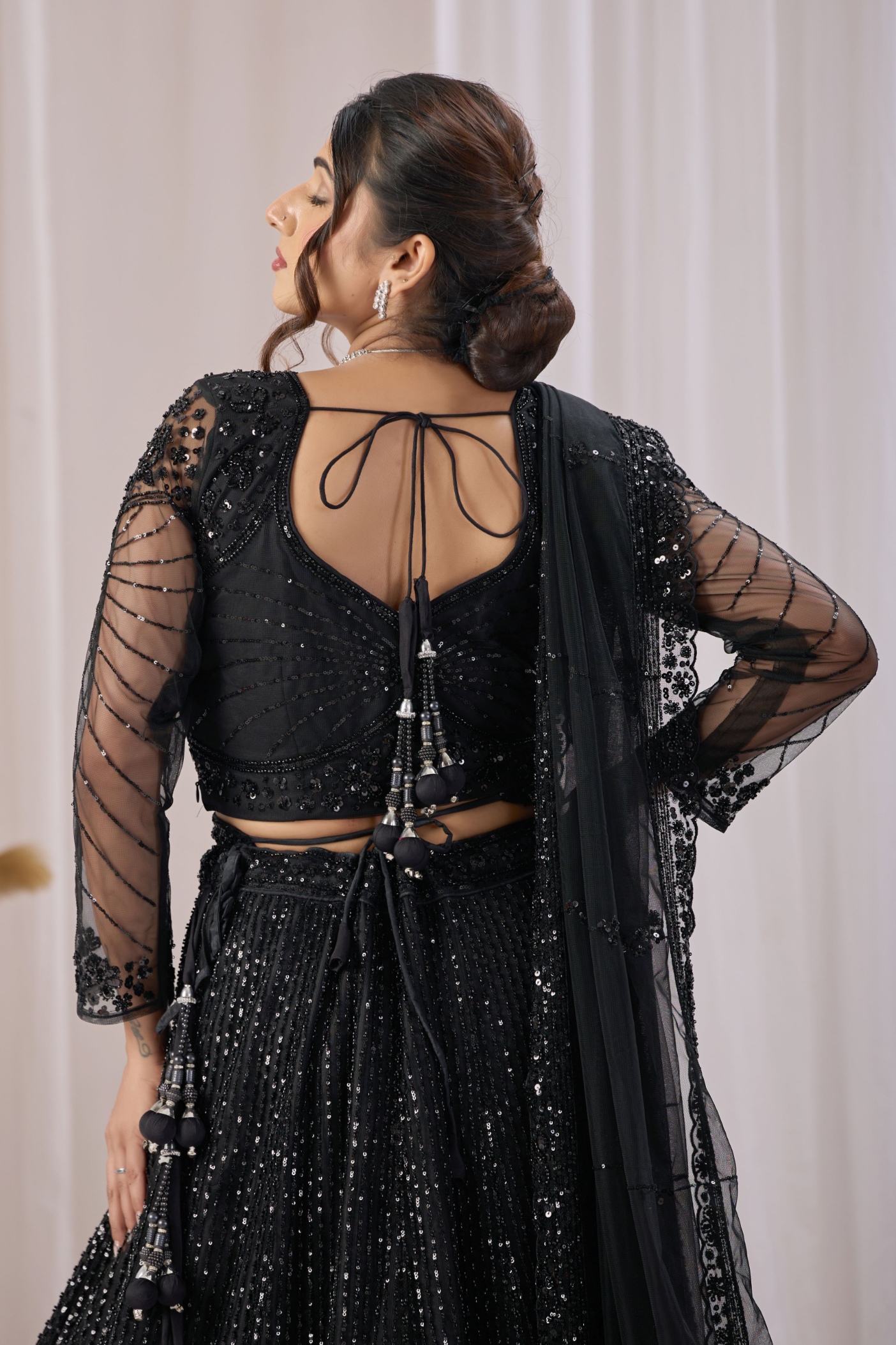 Black Floral Embroidered Net Lehenga Choli — alternate view