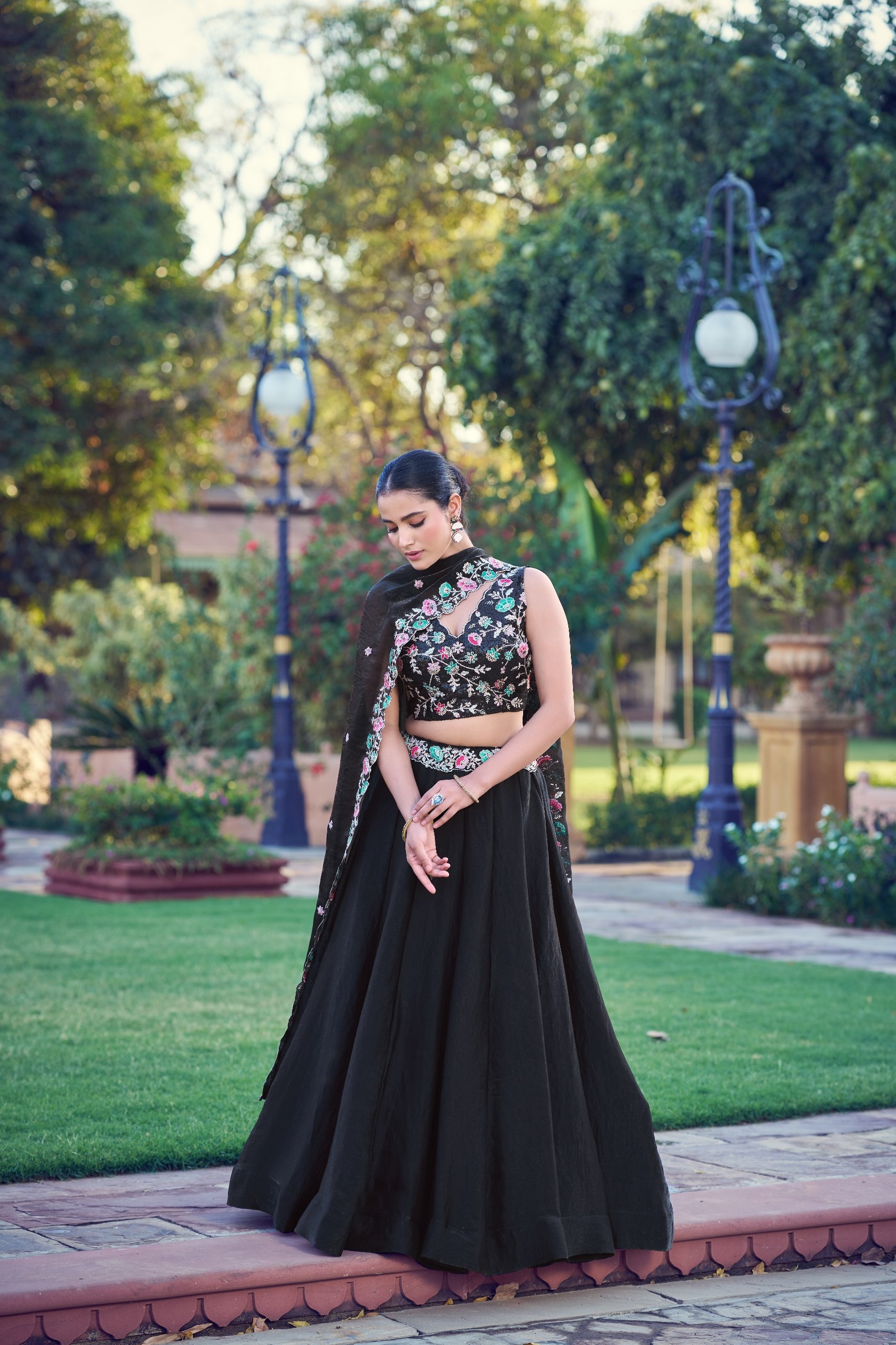 Black Floral Embroidered Silk Lehenga Choli
