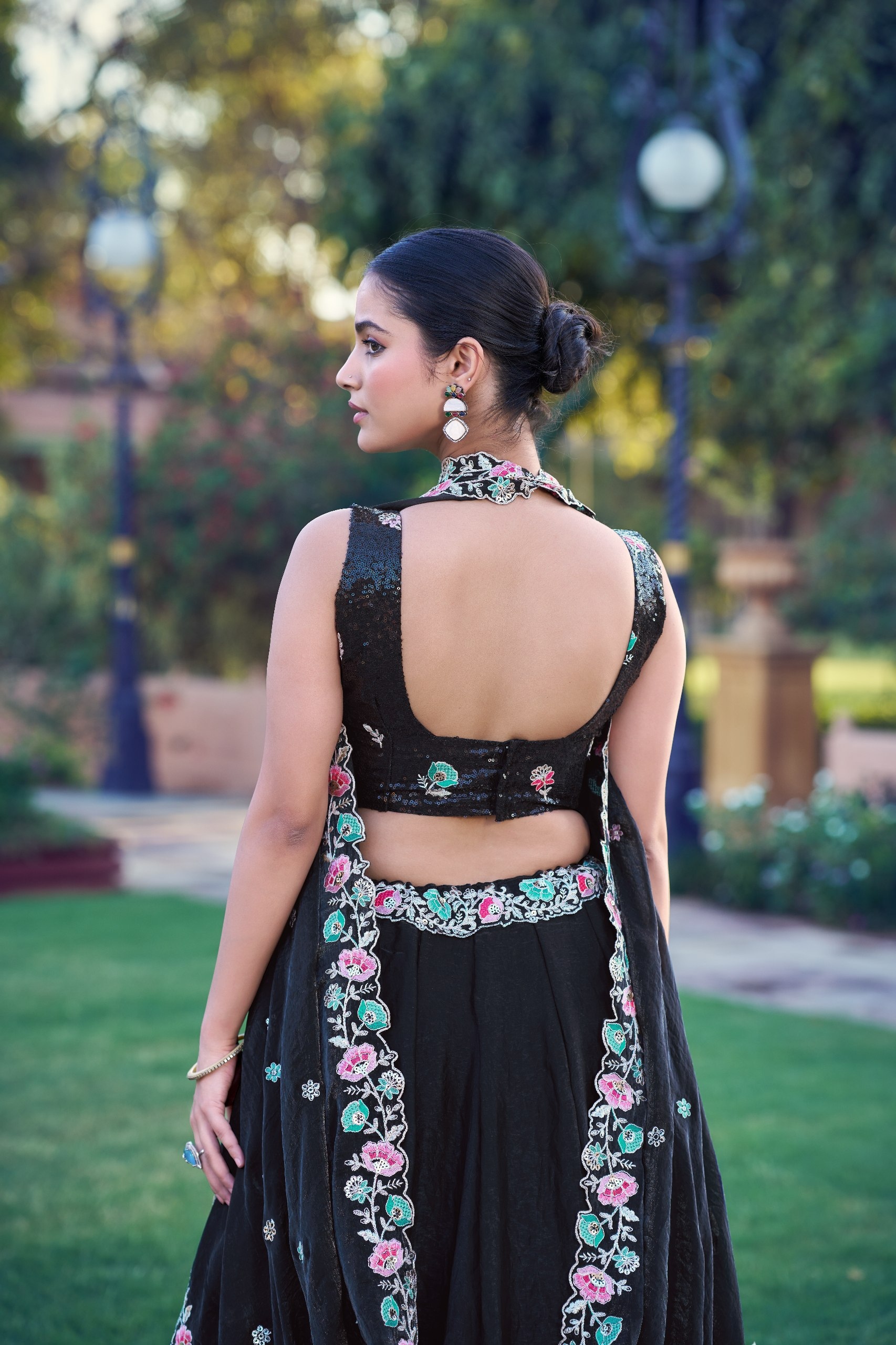 Black Floral Embroidered Silk Lehenga Choli — alternate view
