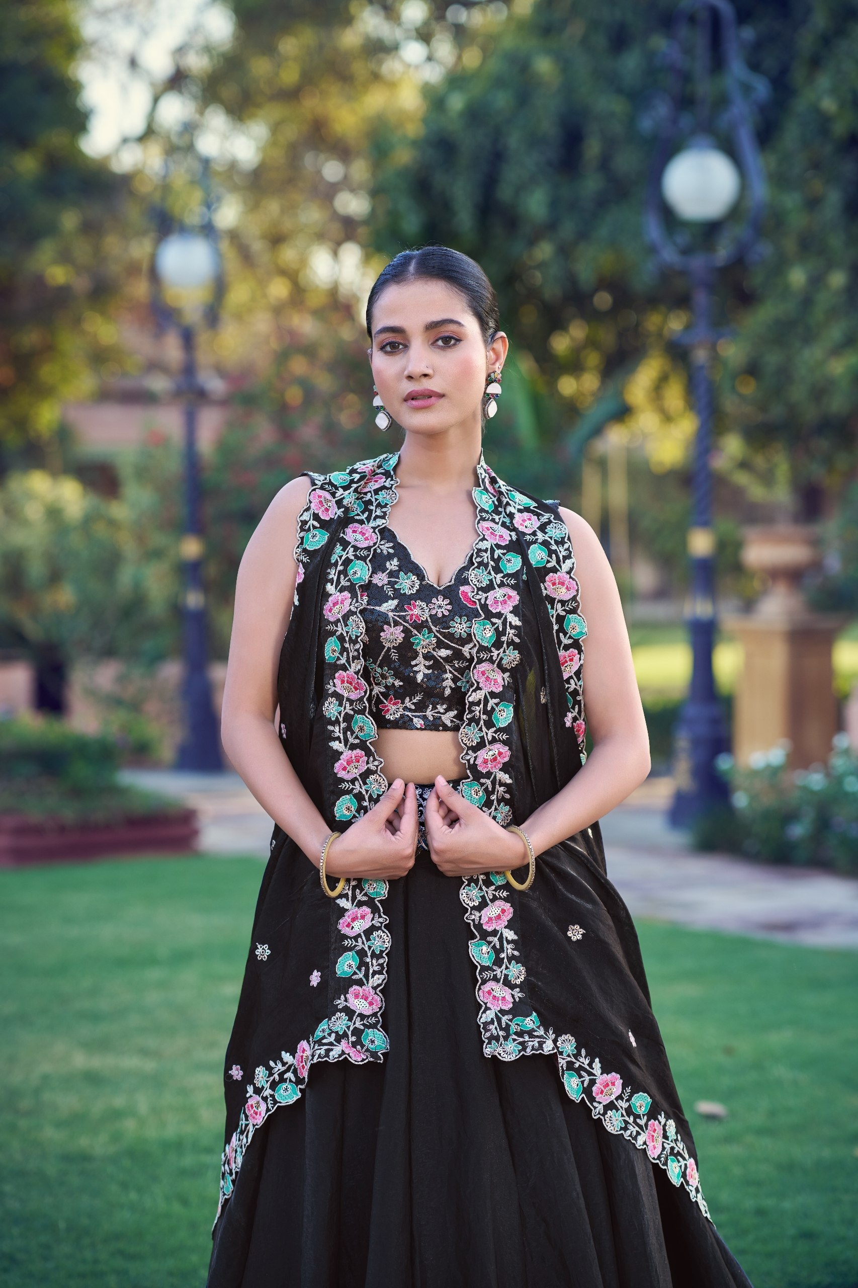 Black Floral Embroidered Silk Lehenga Choli