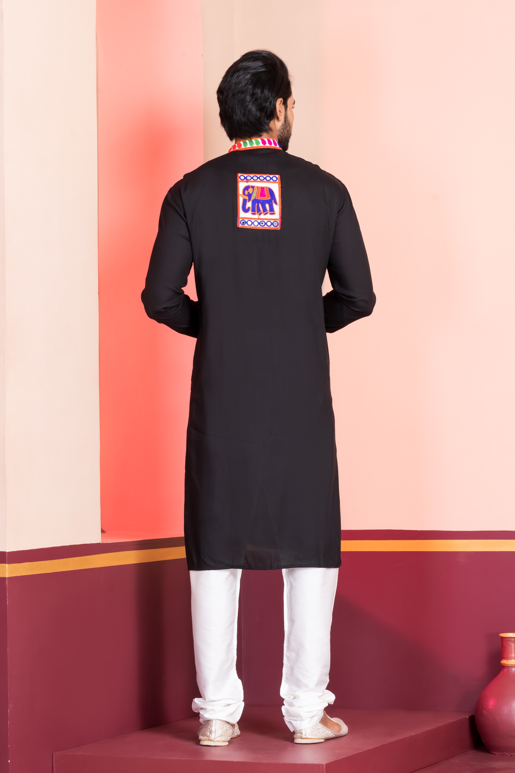 Black Floral Embroidery Rayon Kurta Pyjama — alternate view