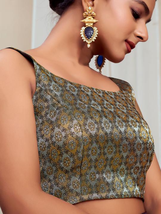 Black Floral Jacquard Banarasi Silk Saree Blouse