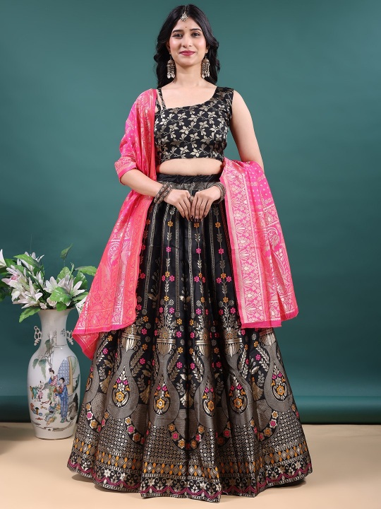 Black Floral Jacquard Soft Jacquard Lehenga Choli