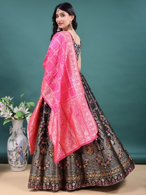 Black Floral Jacquard Soft Jacquard Lehenga Choli — alternate view