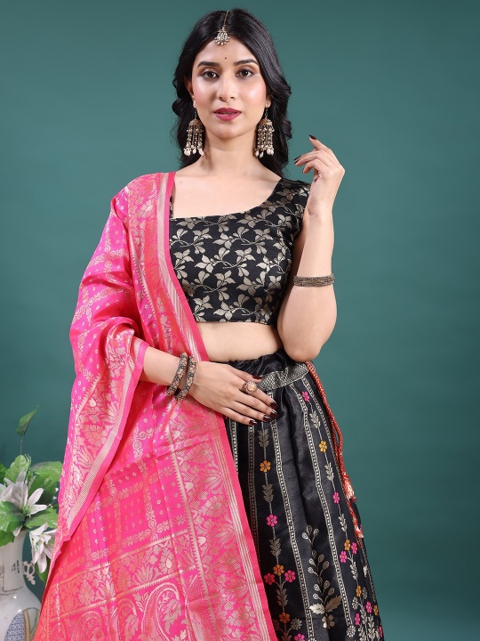 Black Floral Jacquard Soft Jacquard Lehenga Choli