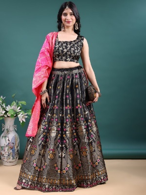 Black Floral Jacquard Soft Jacquard Lehenga Choli