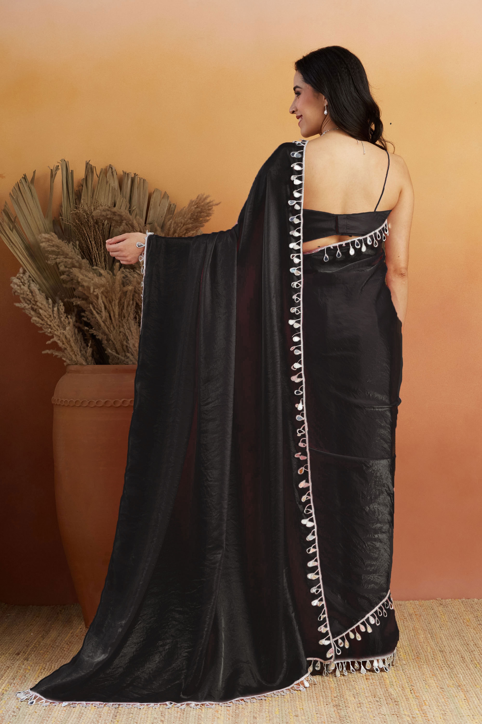 Black Floral Lace Ready To Wear Saree — alternate view