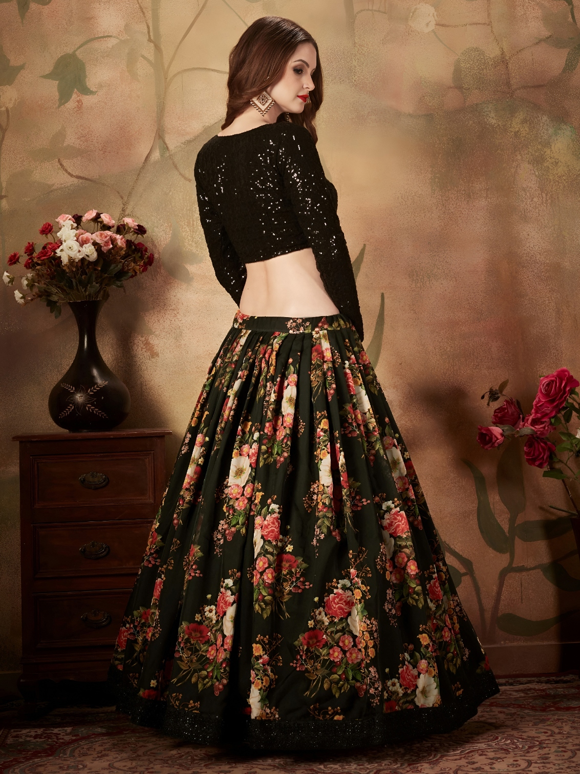 Black Floral Organza Lehenga Choli — alternate view