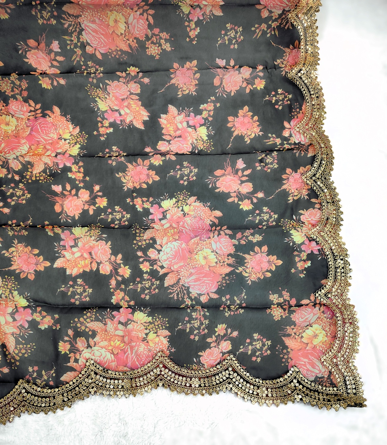 Black Floral Printed Art Silk Dupatta — alternate view