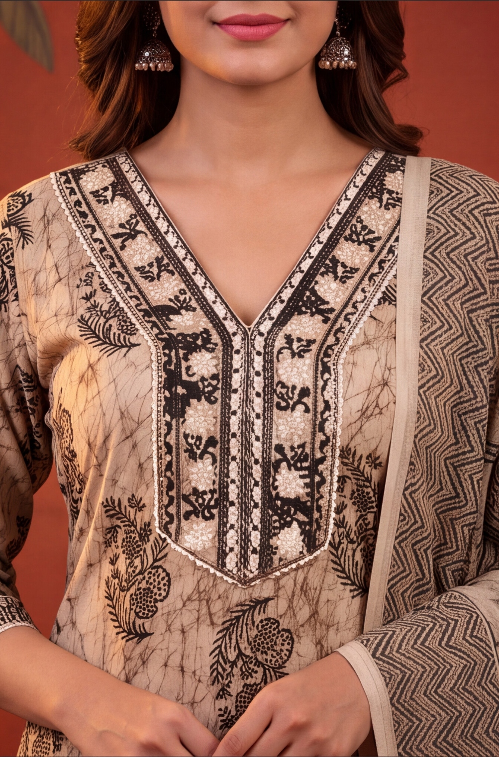 Black Floral Printed Cotton Straight Kurta Set