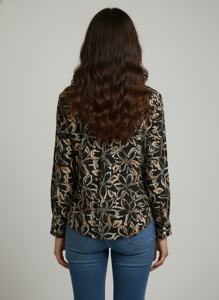 Black Floral Printed Crepe Casual Shirt — alternate view