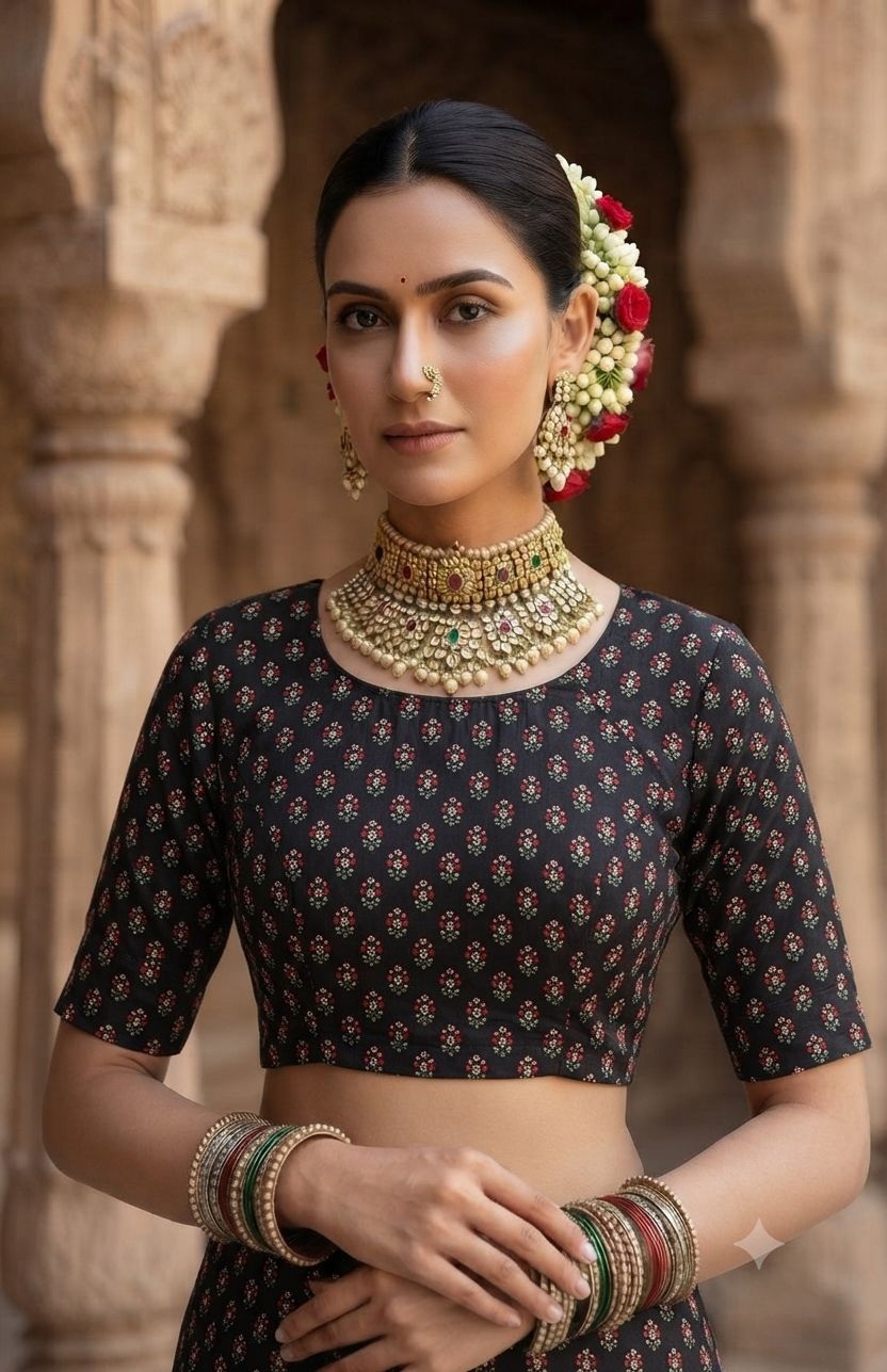 Black Floral Printed Crepe Silk Saree