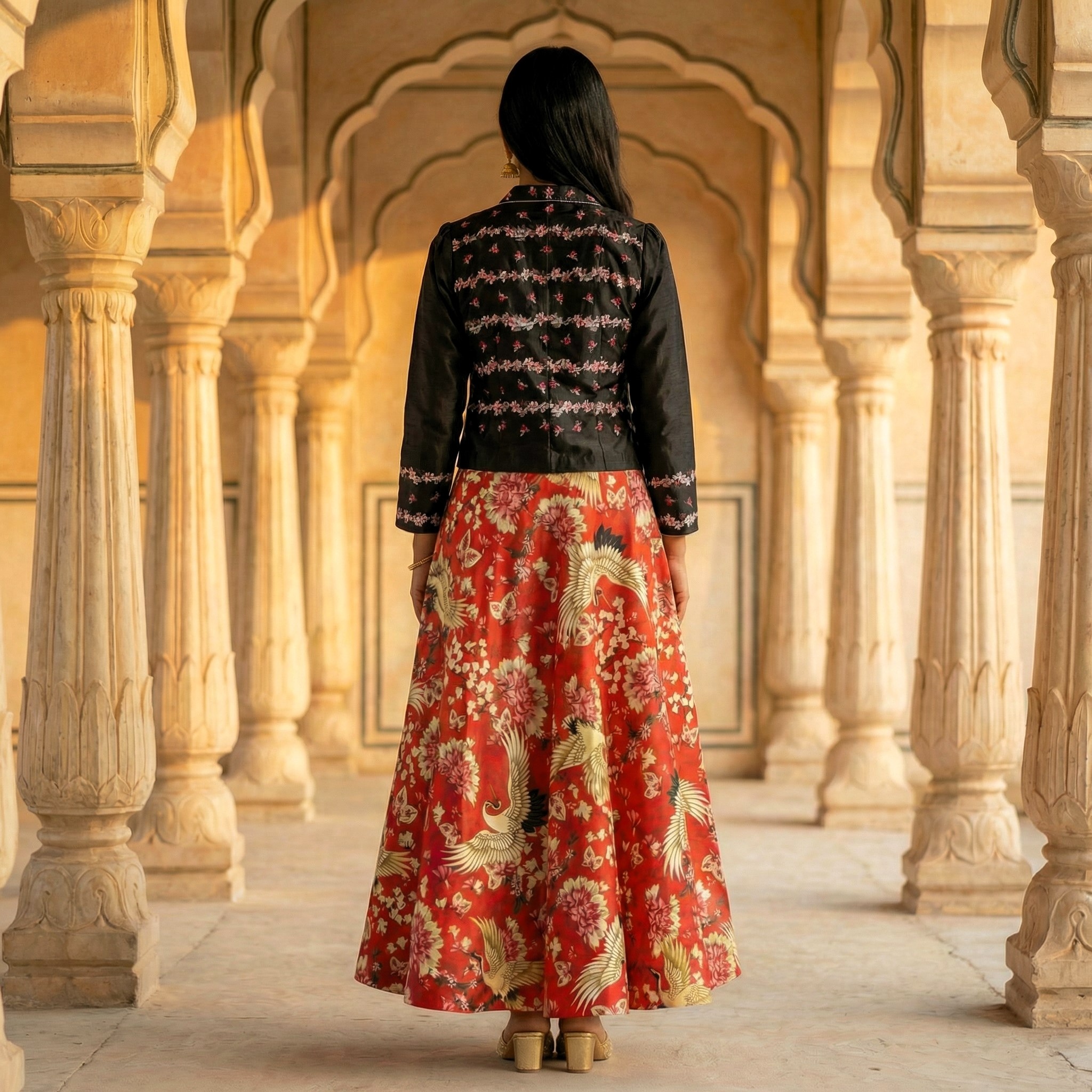 Black Floral Printed Jacket Style Lehenga Choli — alternate view