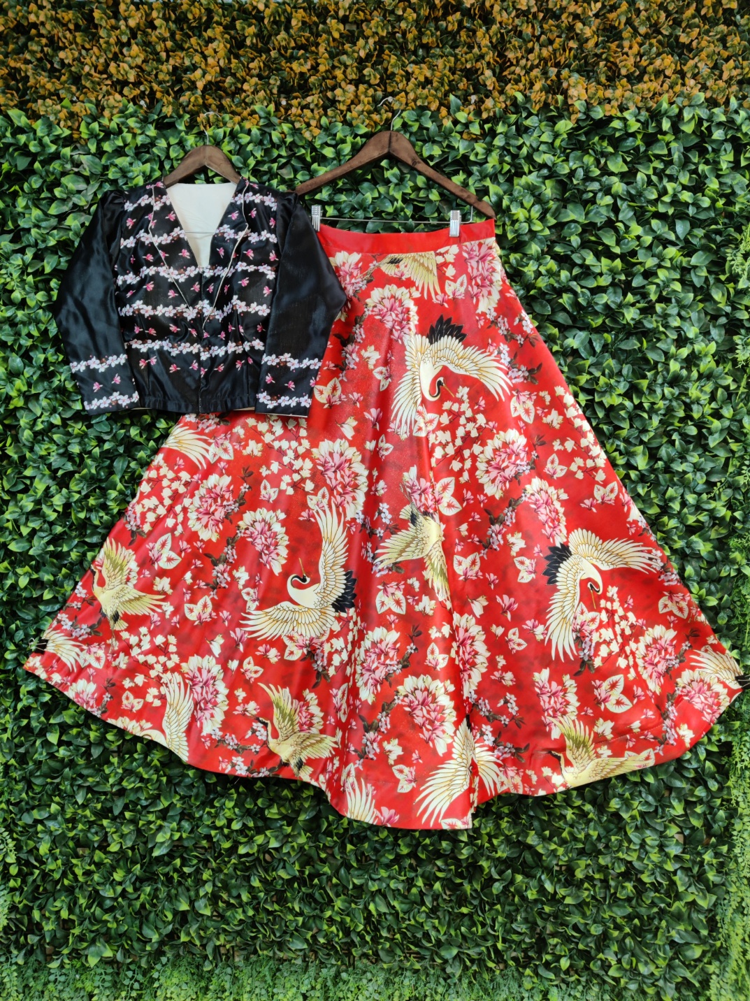 Black Floral Printed Jacket Style Lehenga Choli
