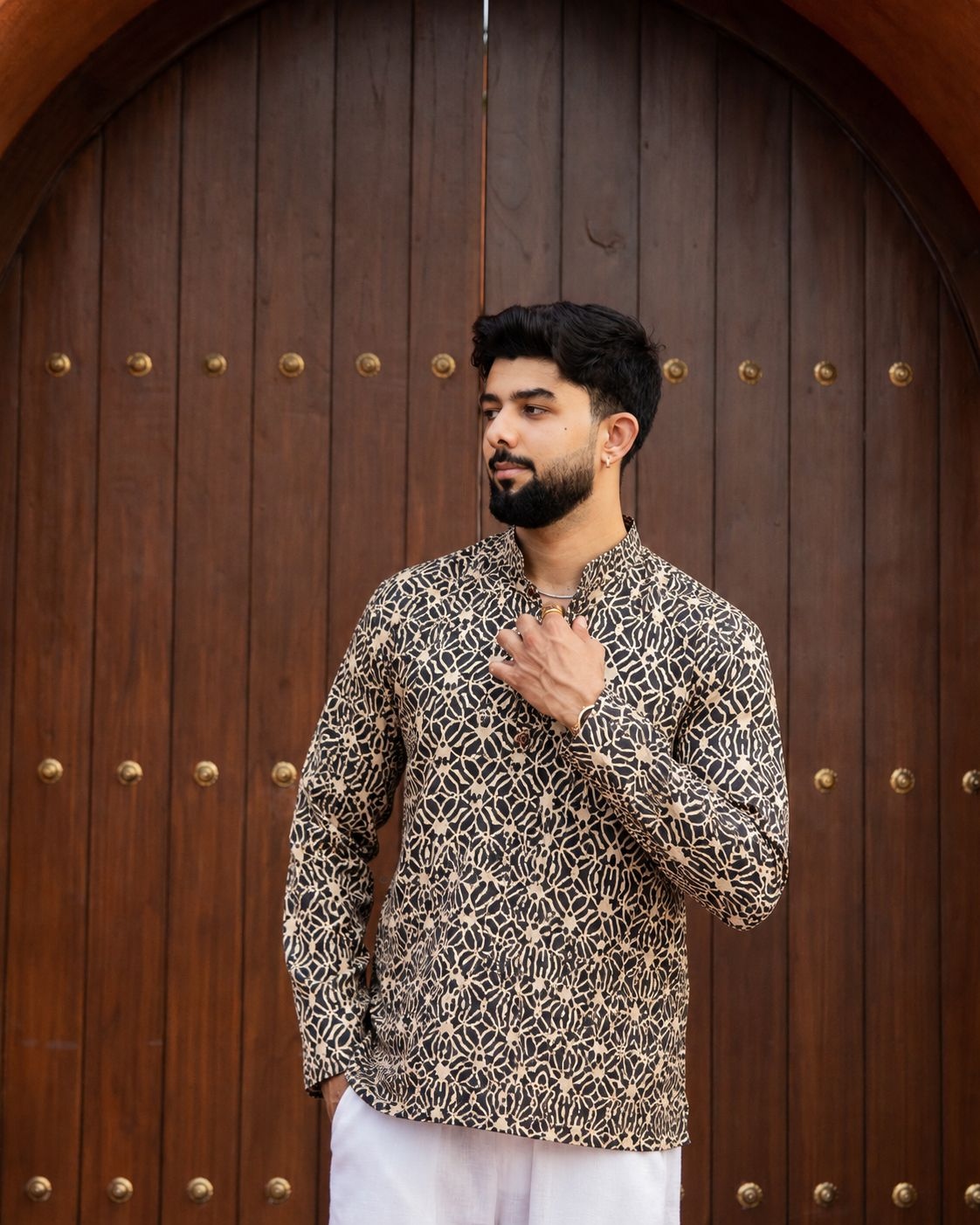 Black Floral Printed Swiss Linen Short Kurta — alternate view