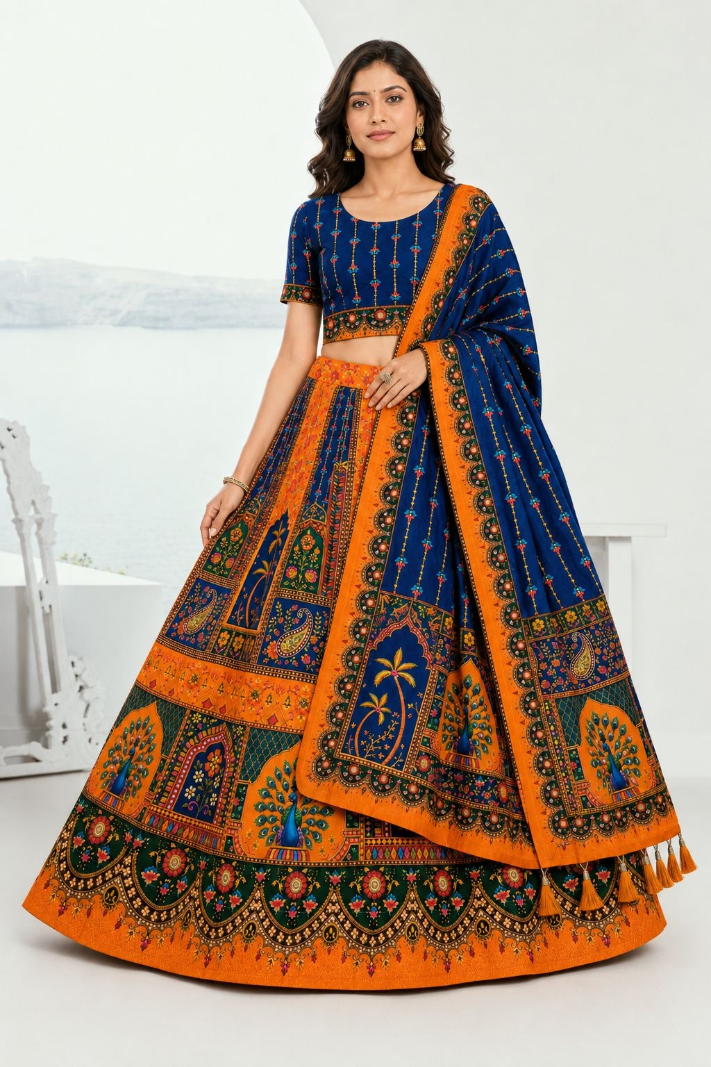 Black Geometric Designer Cotton Rayon Lehenga Choli