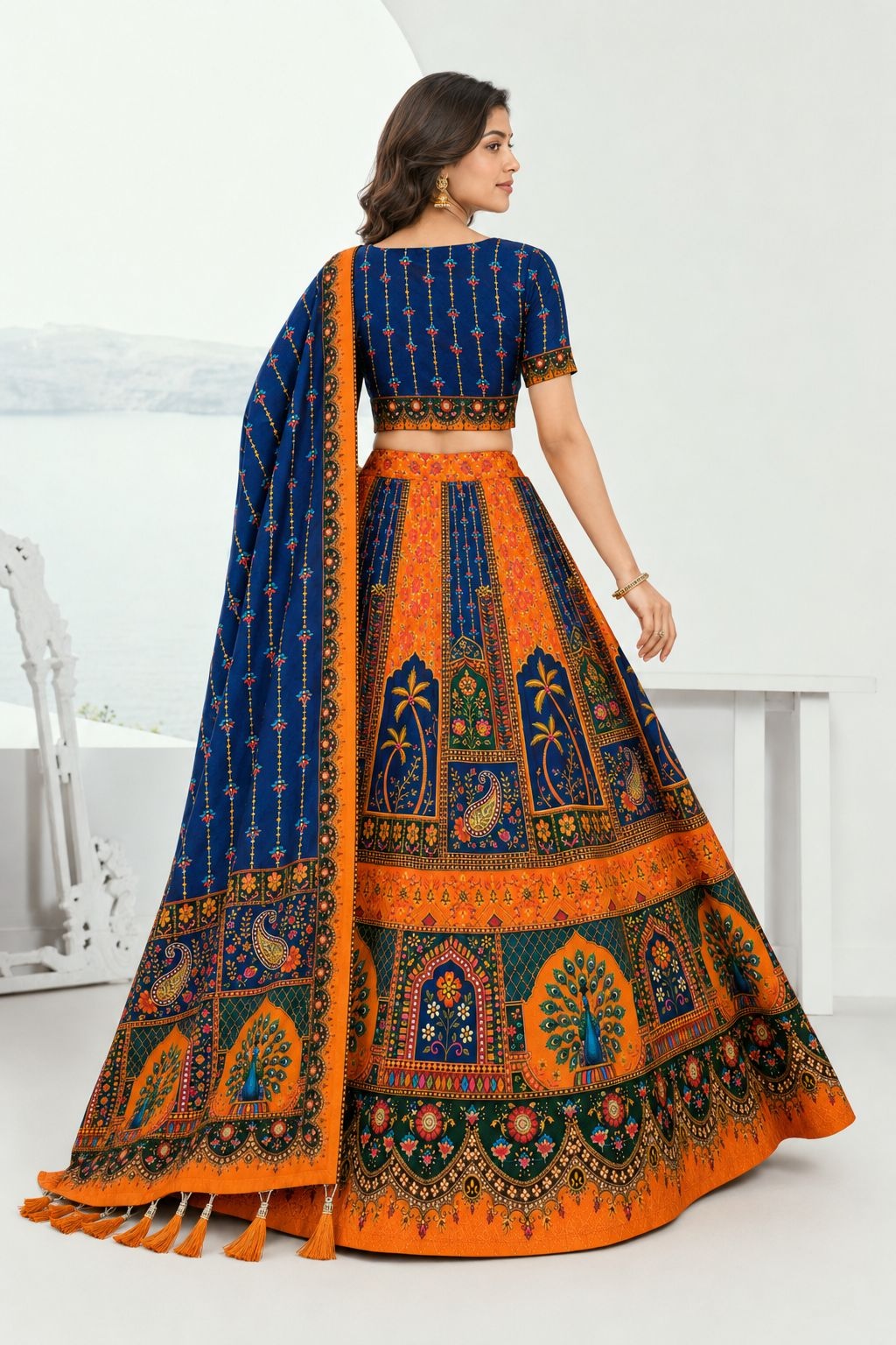 Black Geometric Designer Cotton Rayon Lehenga Choli — alternate view