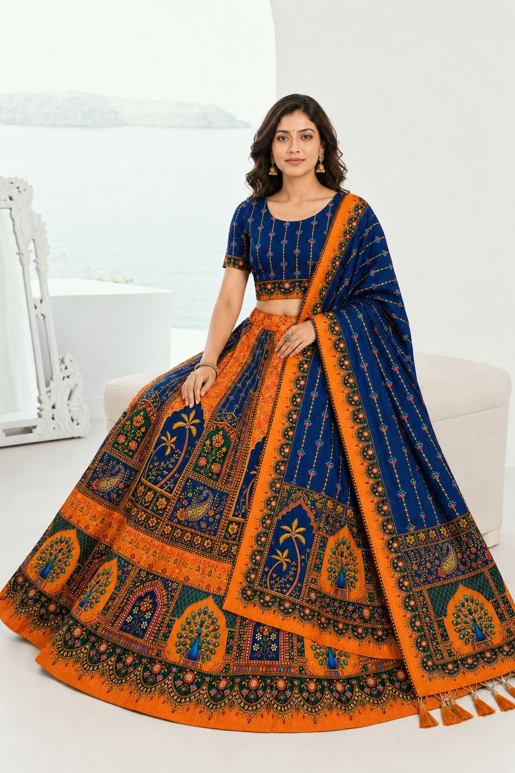 Black Geometric Designer Cotton Rayon Lehenga Choli